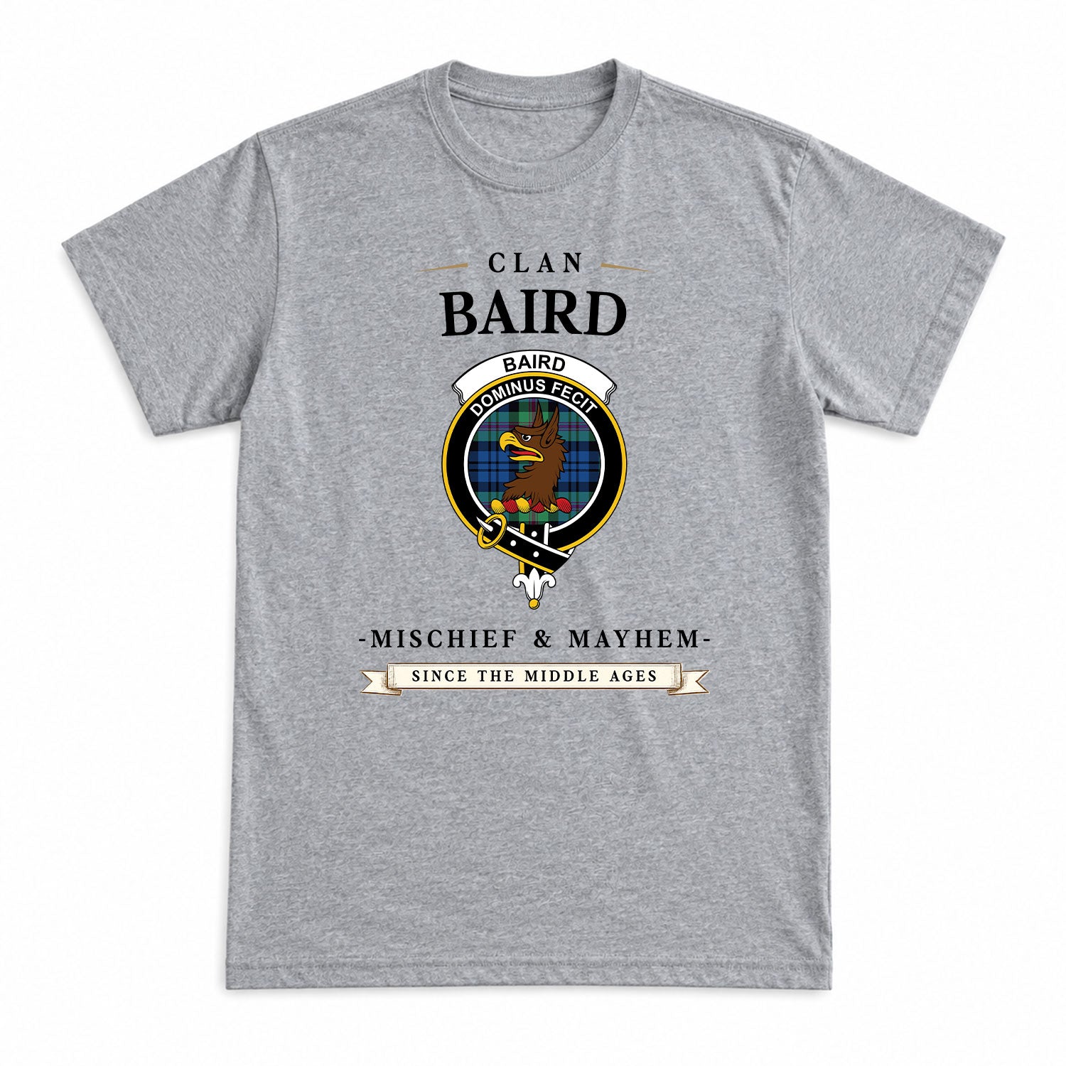 Baird Ancient Tartan Crest Mischief and Mayhem T-shirt