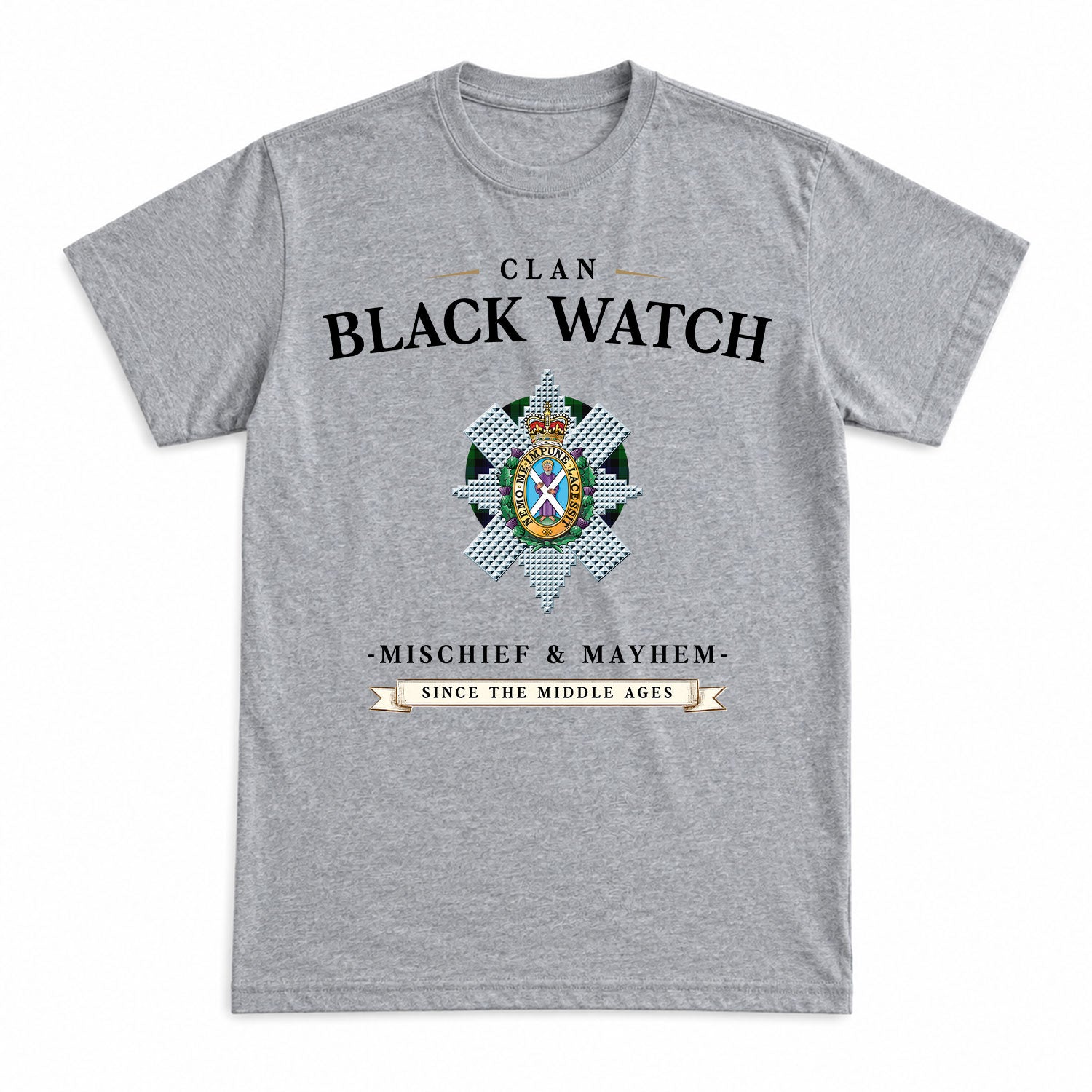 Black Watch Tartan Crest Mischief and Mayhem T-shirt