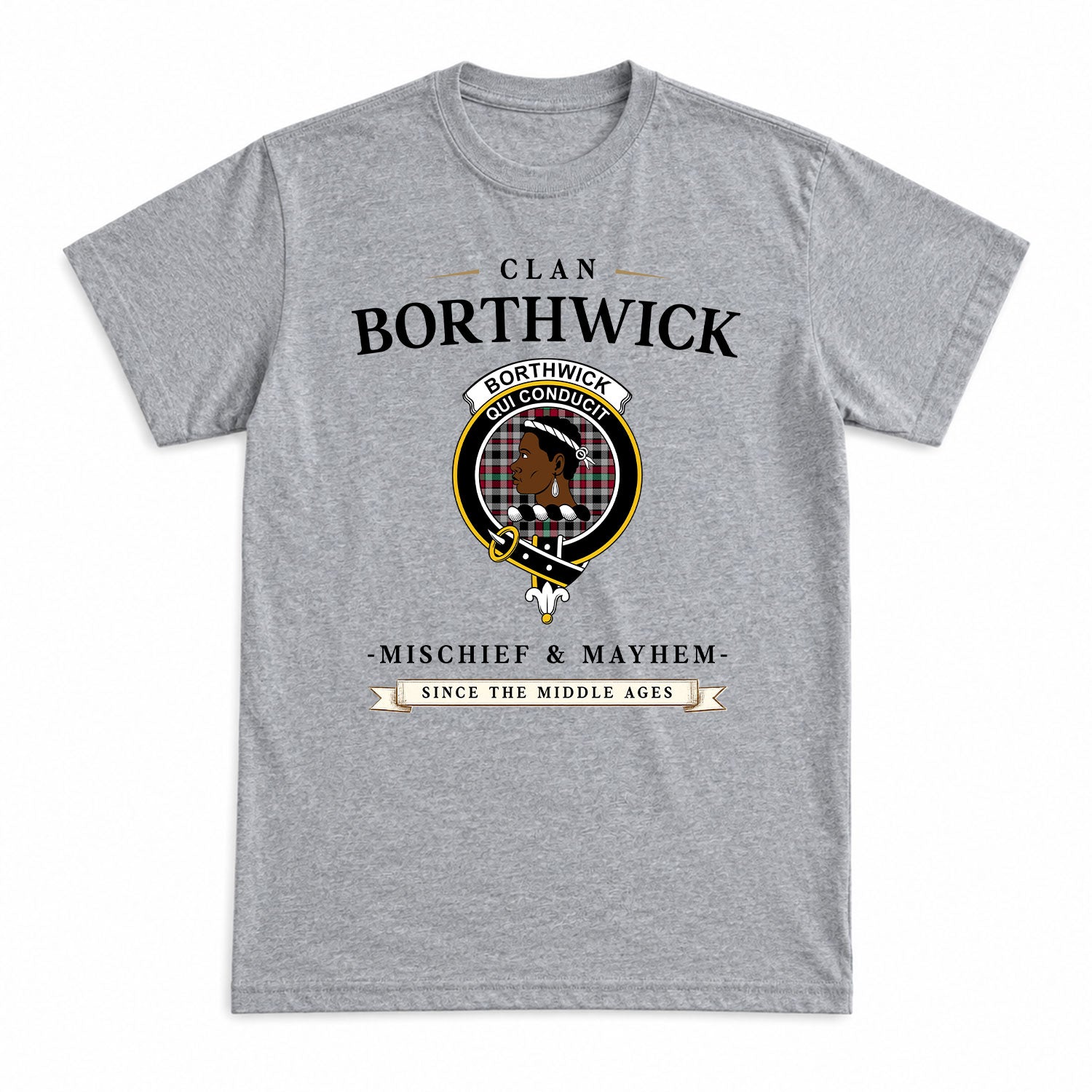 Borthwick Ancient Tartan Crest Mischief and Mayhem T-shirt