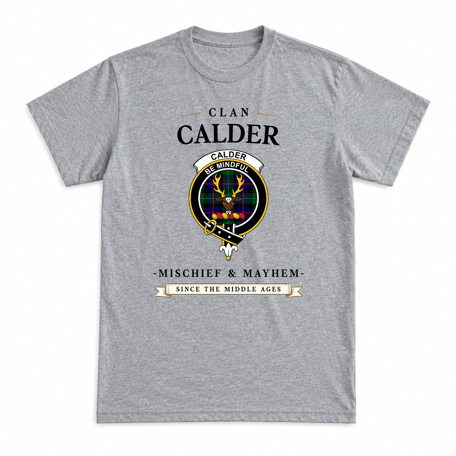 Calder Tartan Crest Mischief and Mayhem T-shirt