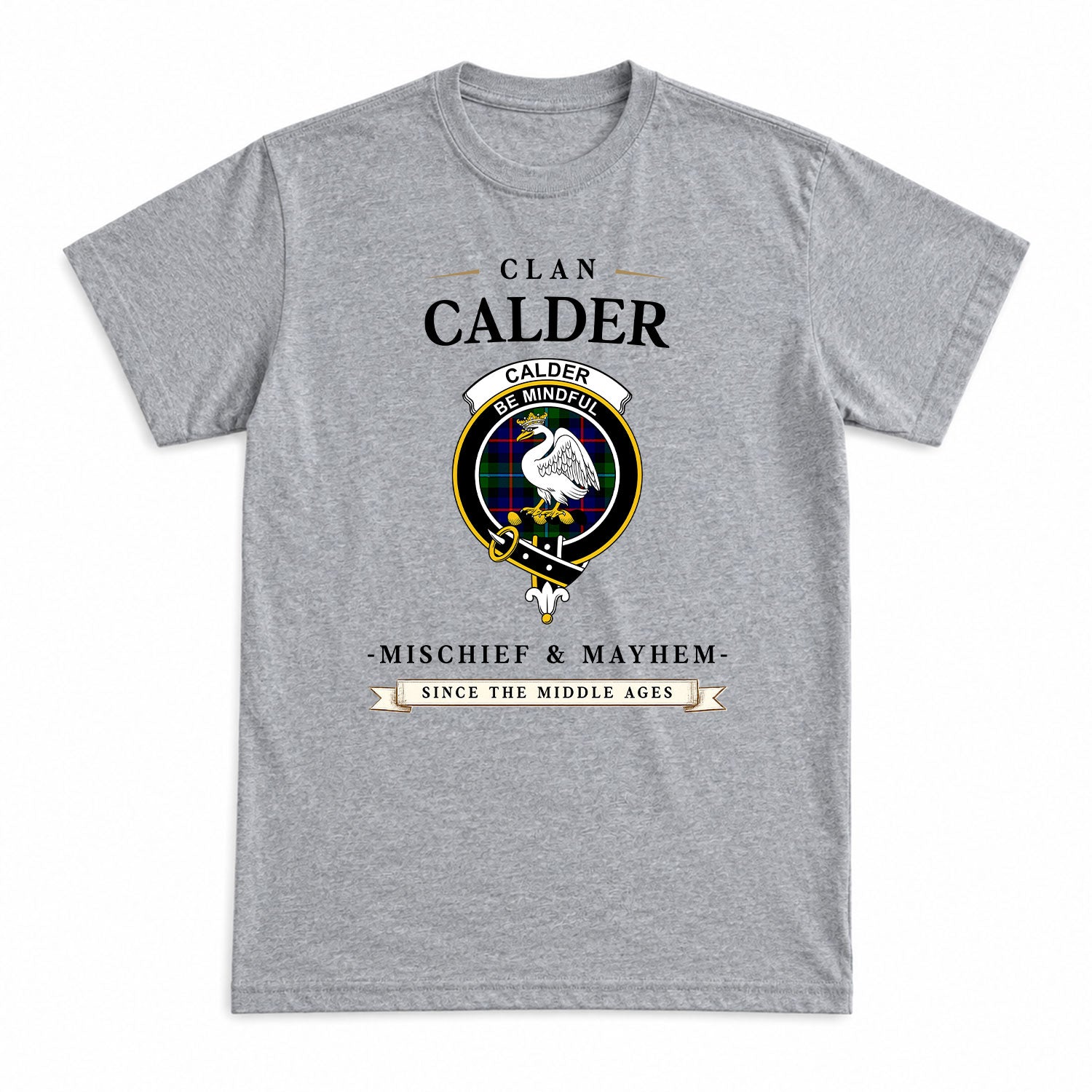 Calder (Calder-Campbell) Tartan Crest Mischief and Mayhem T-shirt