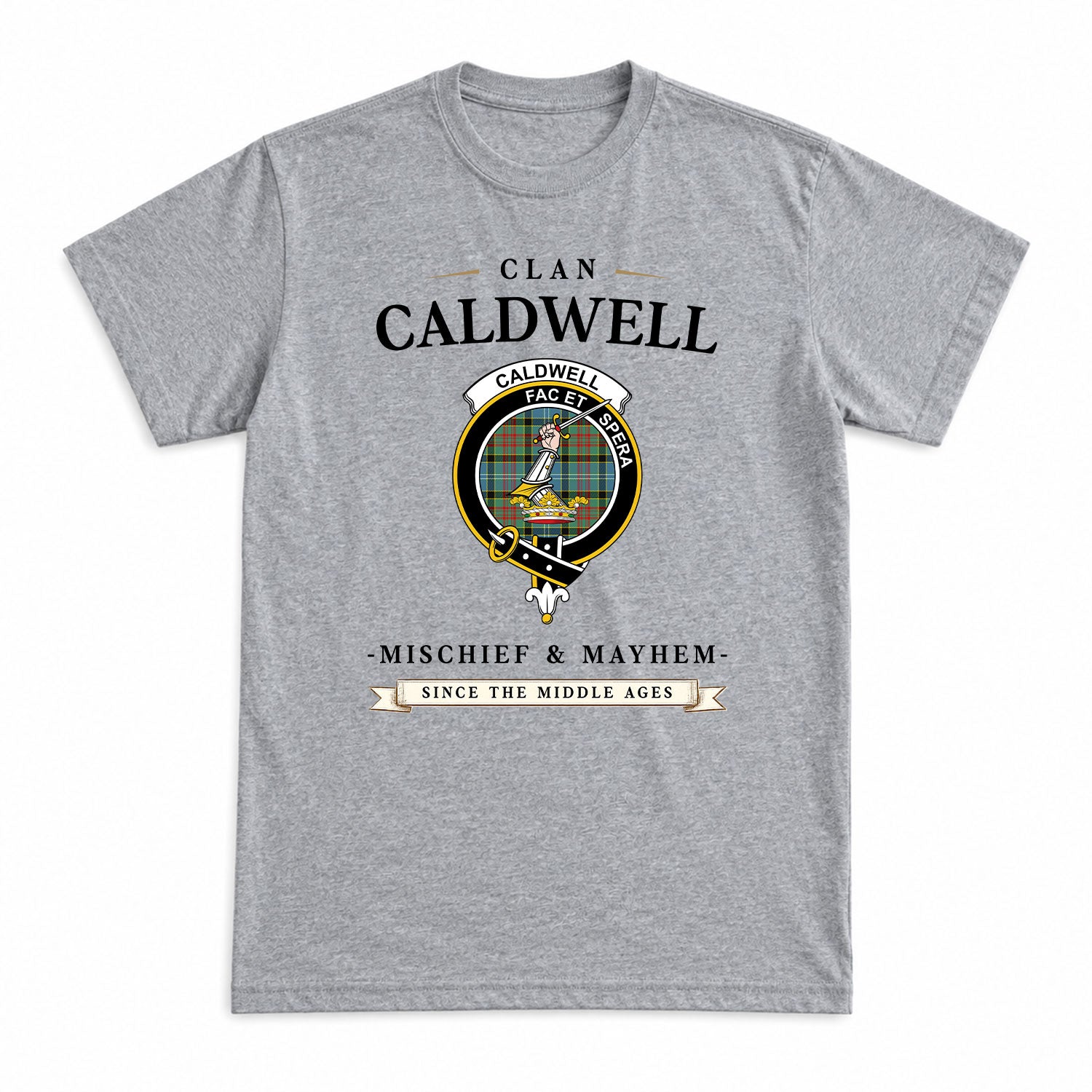 Caldwell Tartan Crest Mischief and Mayhem T-shirt