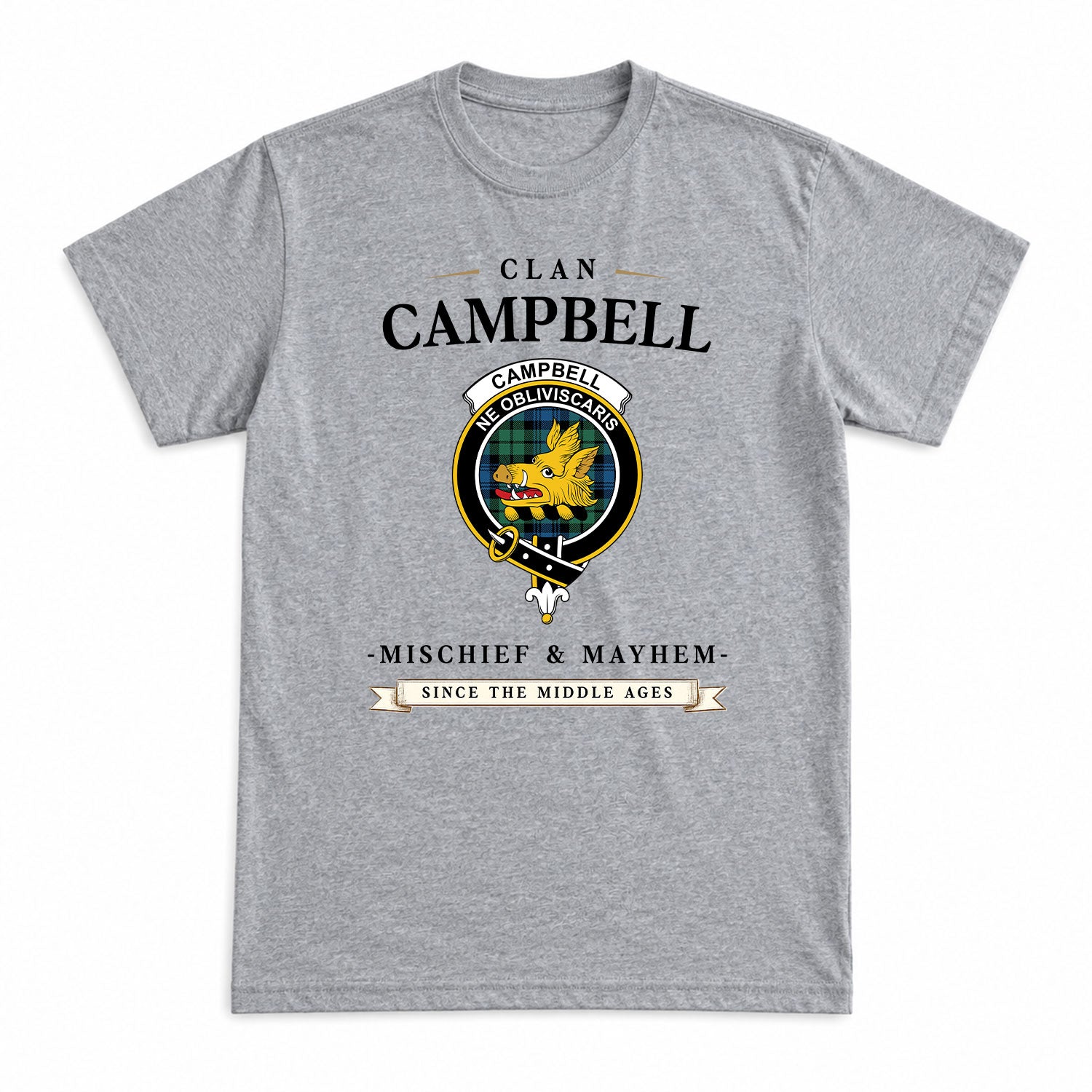 Campbell Ancient 02 Tartan Crest Mischief and Mayhem T-shirt