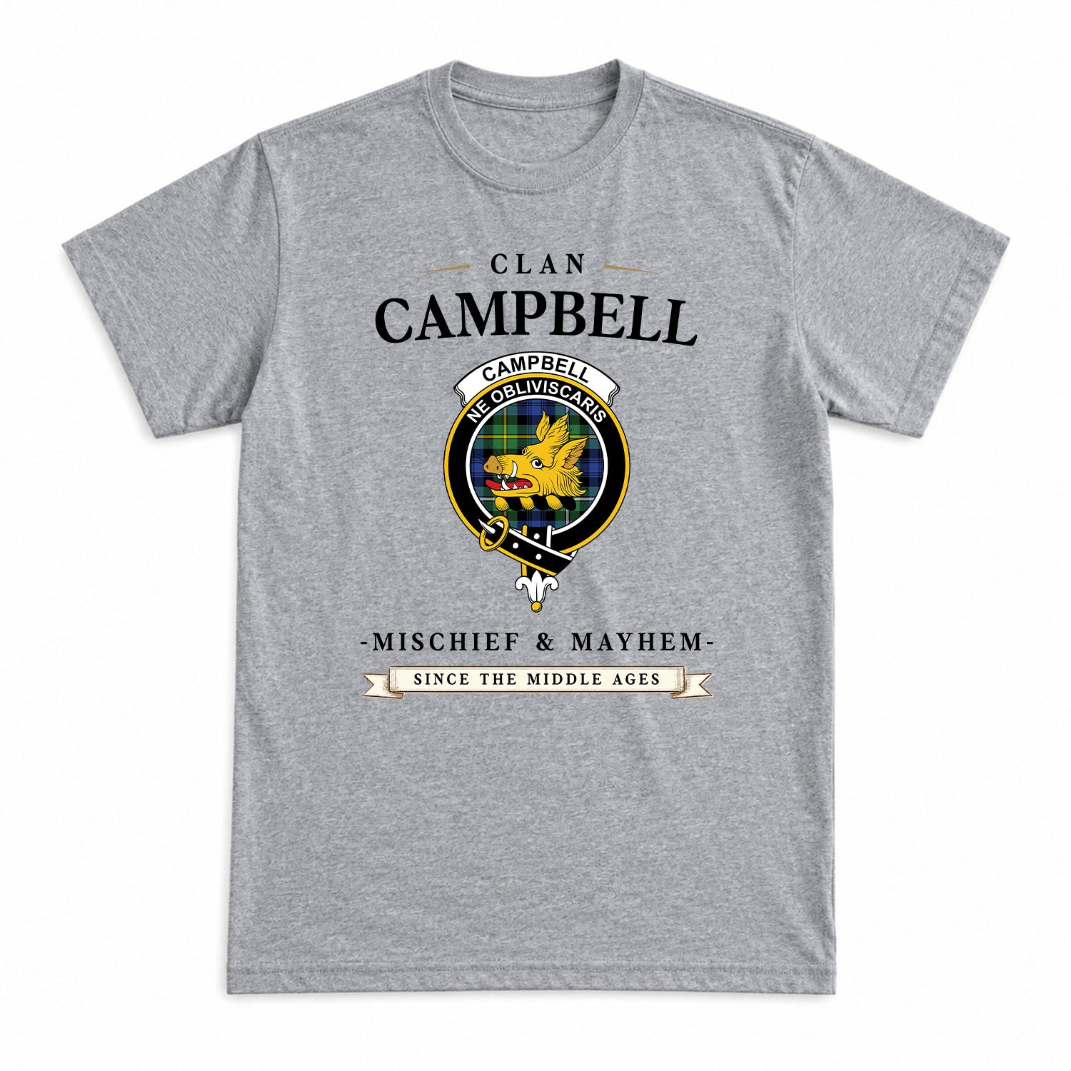 Campbell Argyll Ancient Tartan Crest Mischief and Mayhem T-shirt