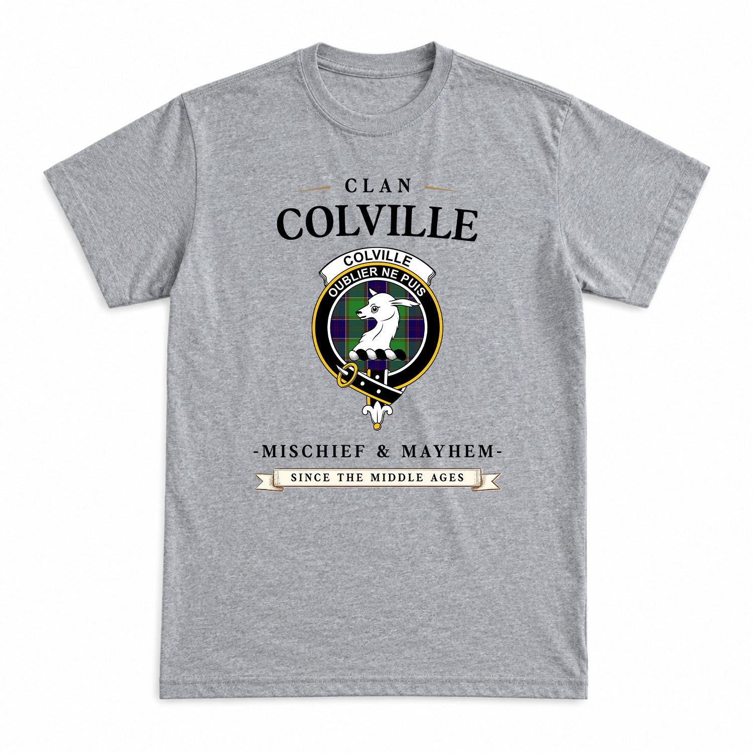 Colville Tartan Crest Mischief and Mayhem T-shirt