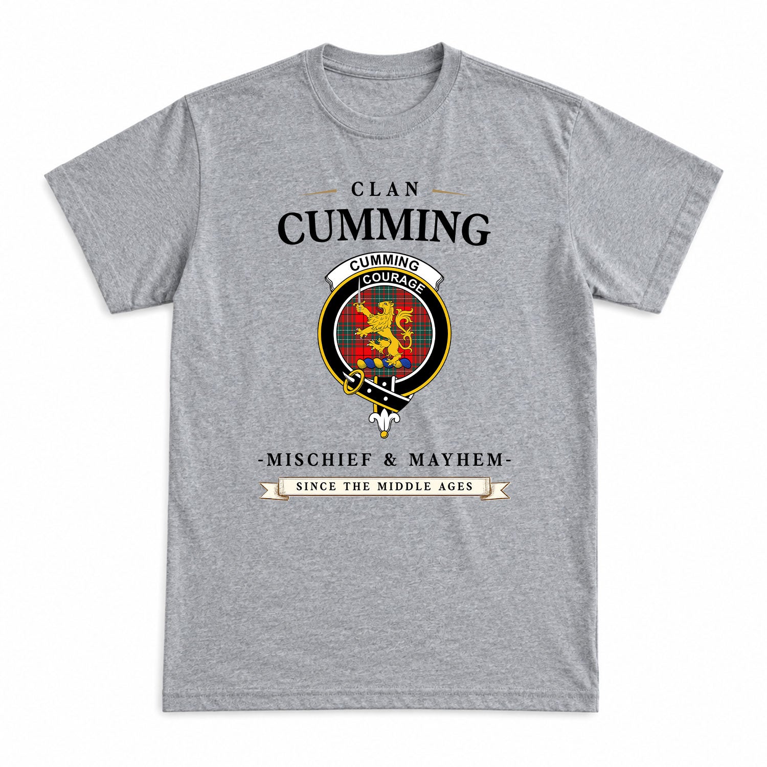 Cumming Modern Tartan Crest Mischief and Mayhem T-shirt
