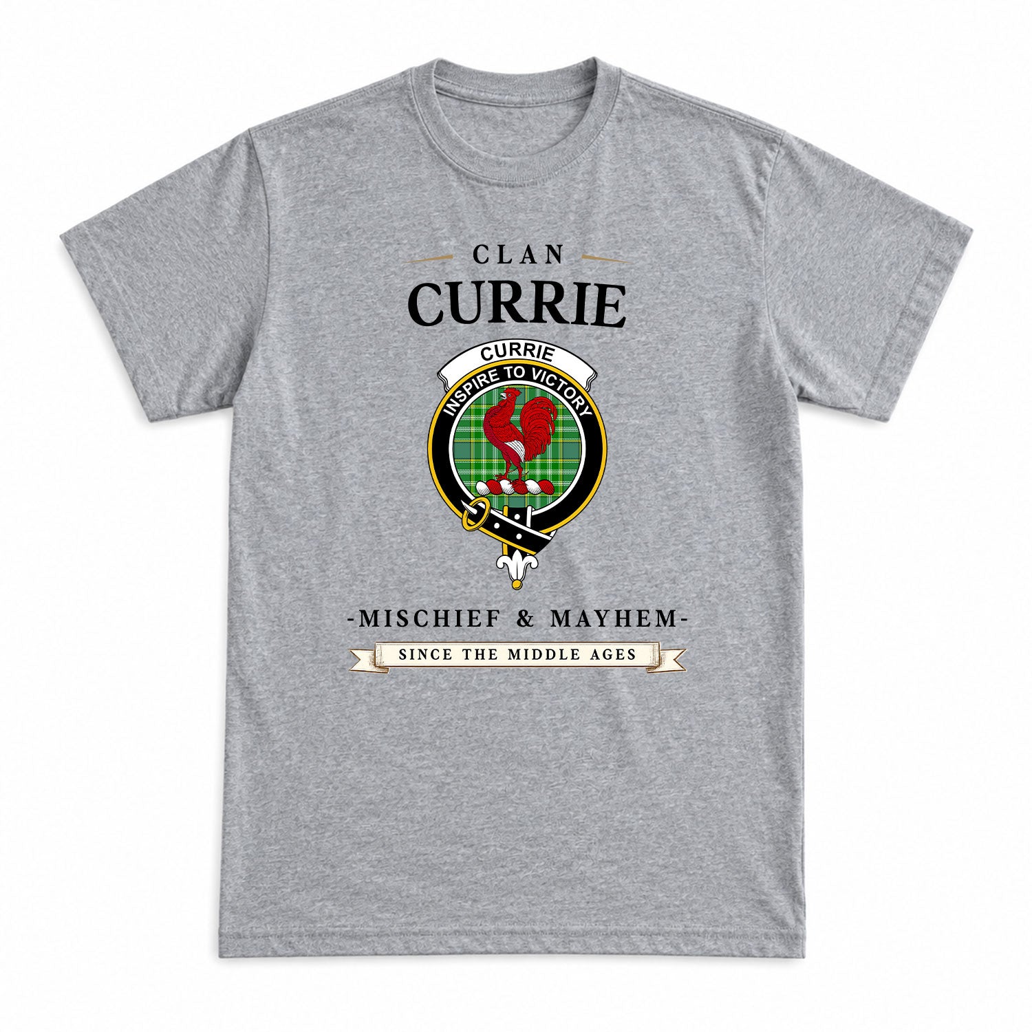 Currie Tartan Crest Mischief and Mayhem T-shirt