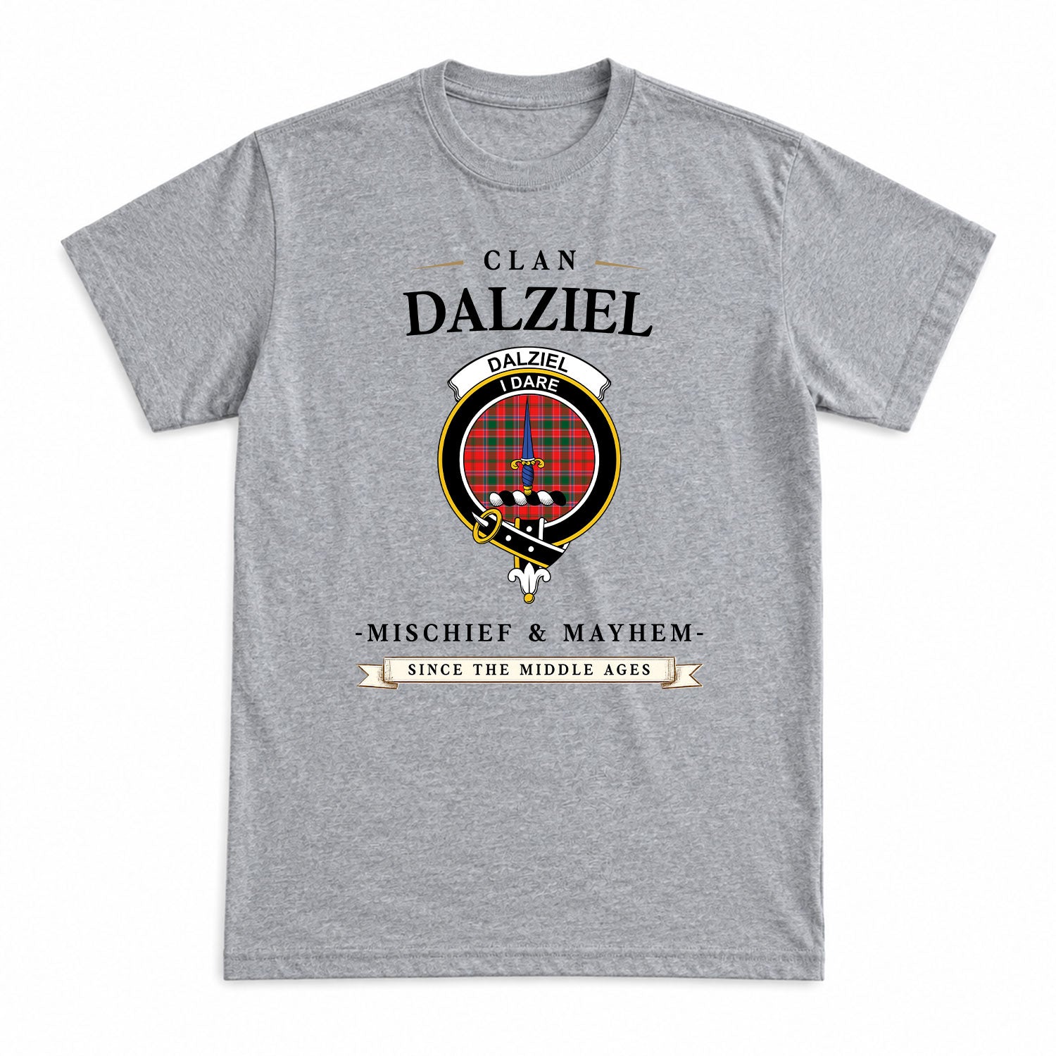 Dalziel Modern Tartan Crest Mischief and Mayhem T-shirt