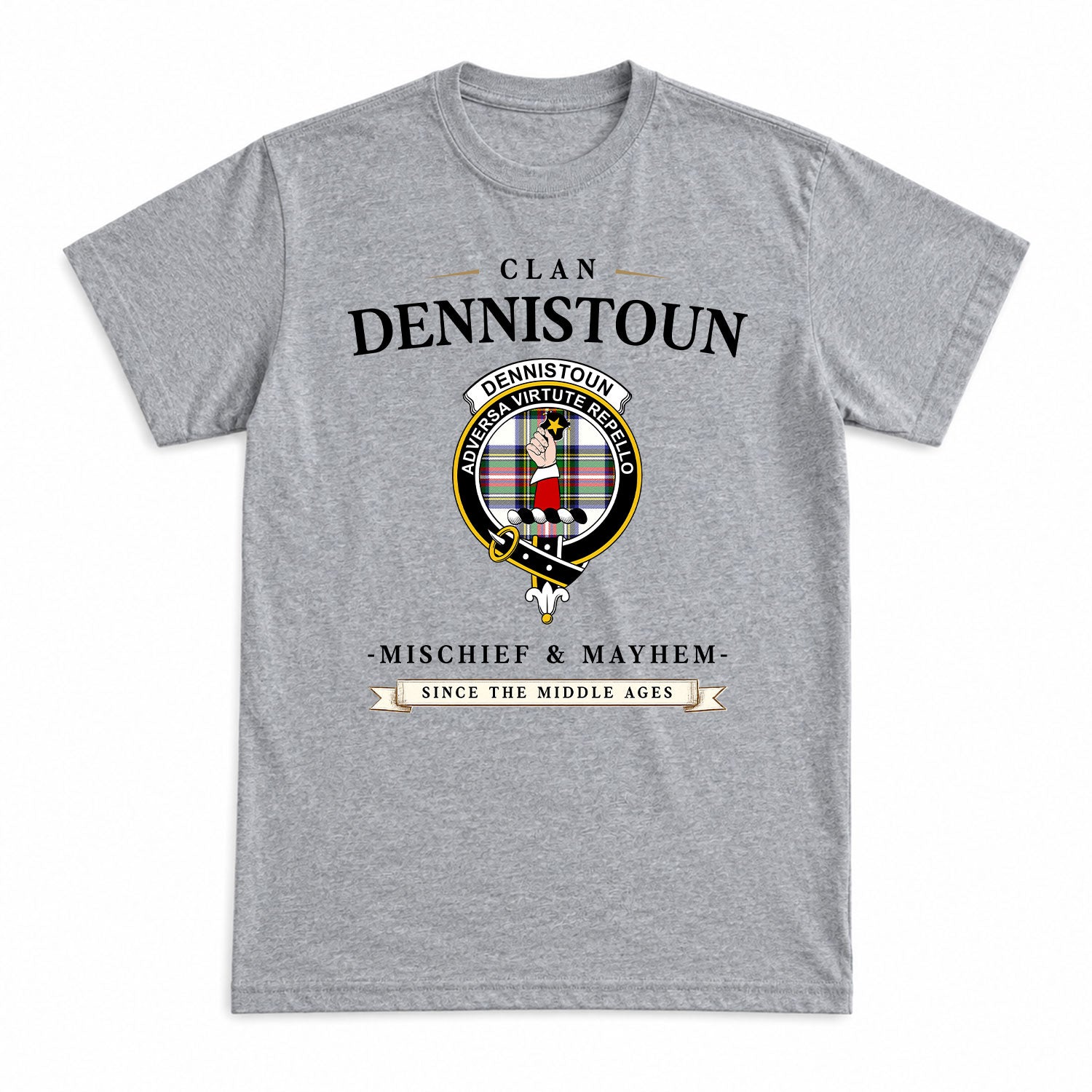 Dennistoun Tartan Crest Mischief and Mayhem T-shirt