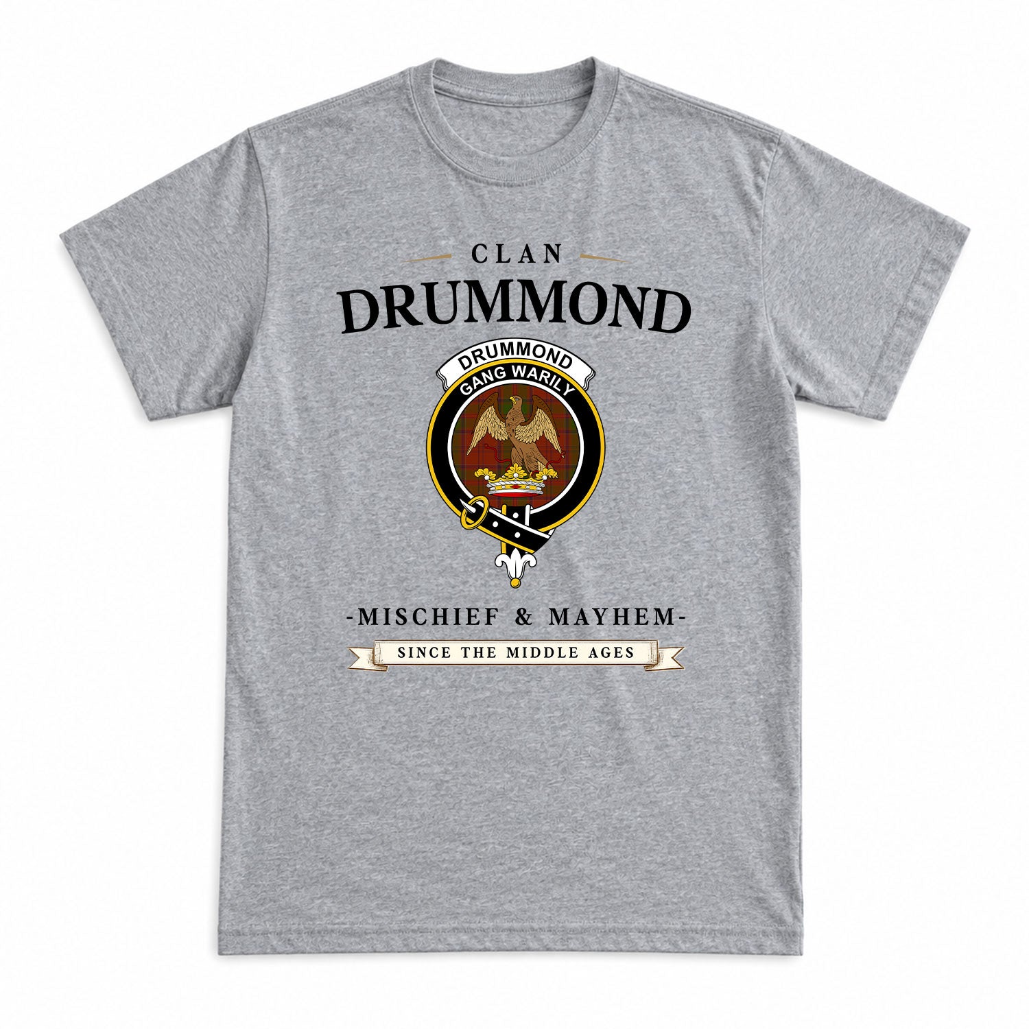 Drummond Clan Tartan Crest Mischief and Mayhem T-shirt
