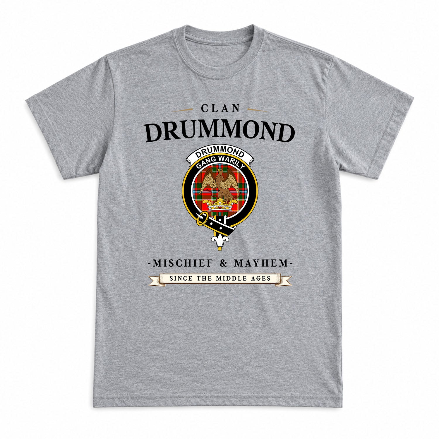 Drummond of Perth Tartan Crest Mischief and Mayhem T-shirt