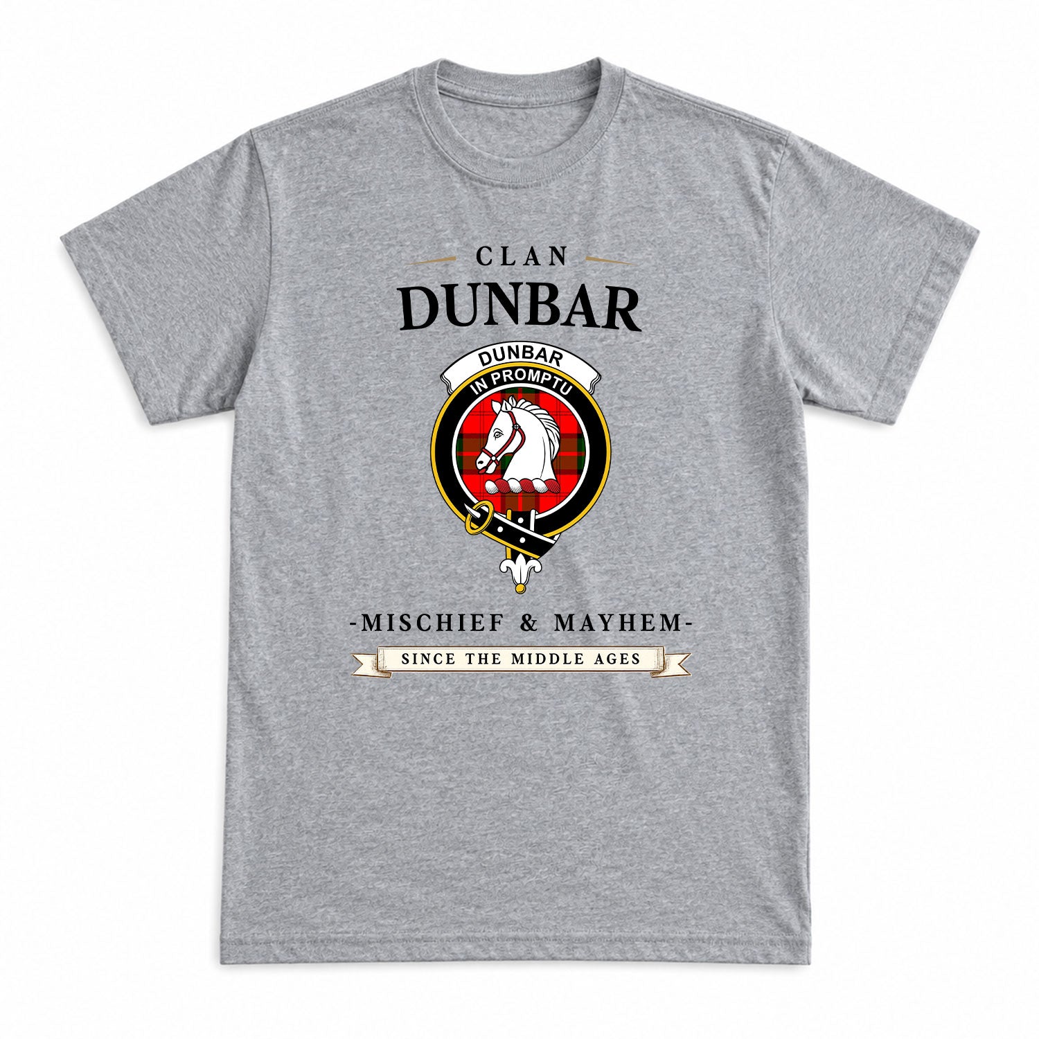 Dunbar Modern Tartan Crest Mischief and Mayhem T-shirt