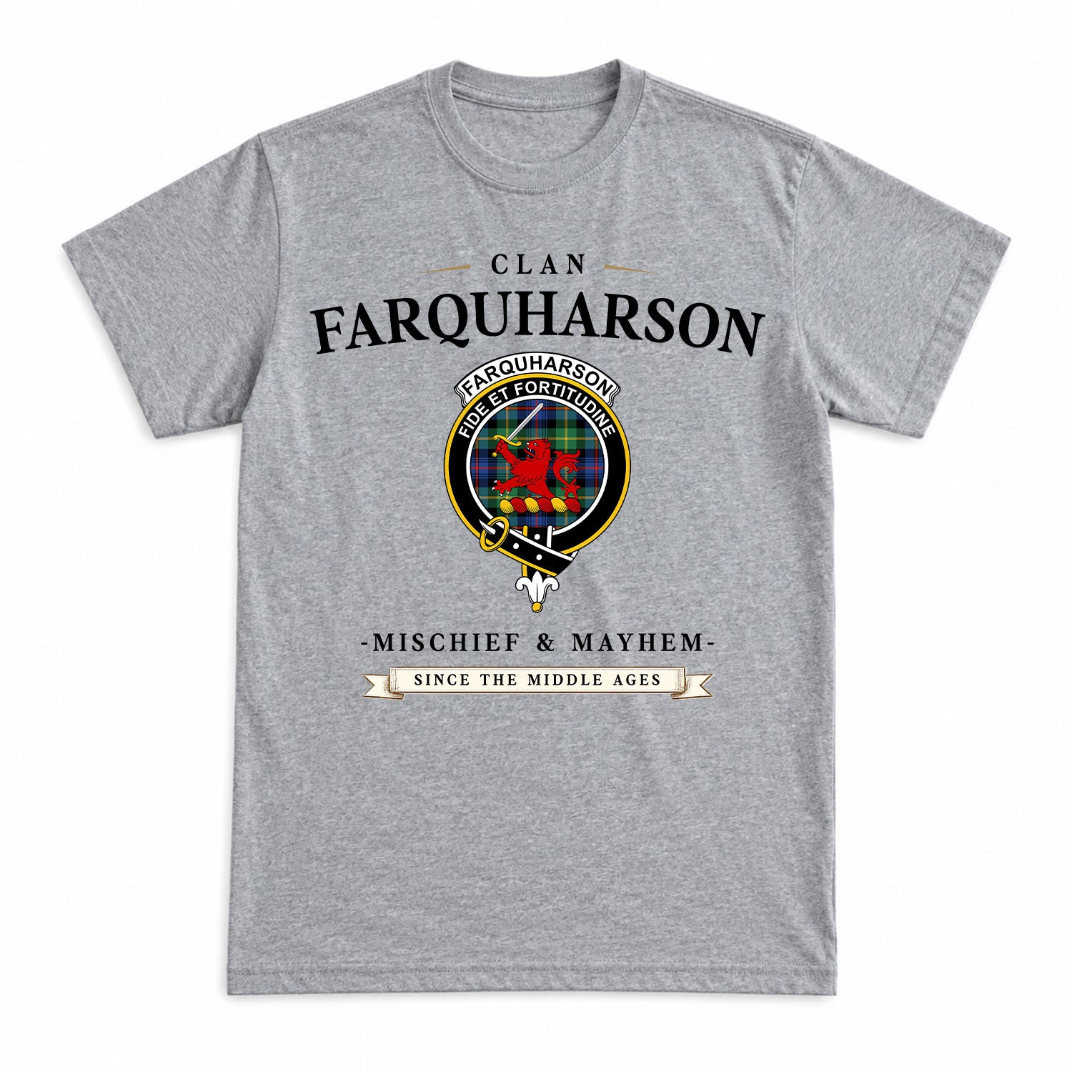 Farquharson Ancient Tartan Crest Mischief and Mayhem T-shirt