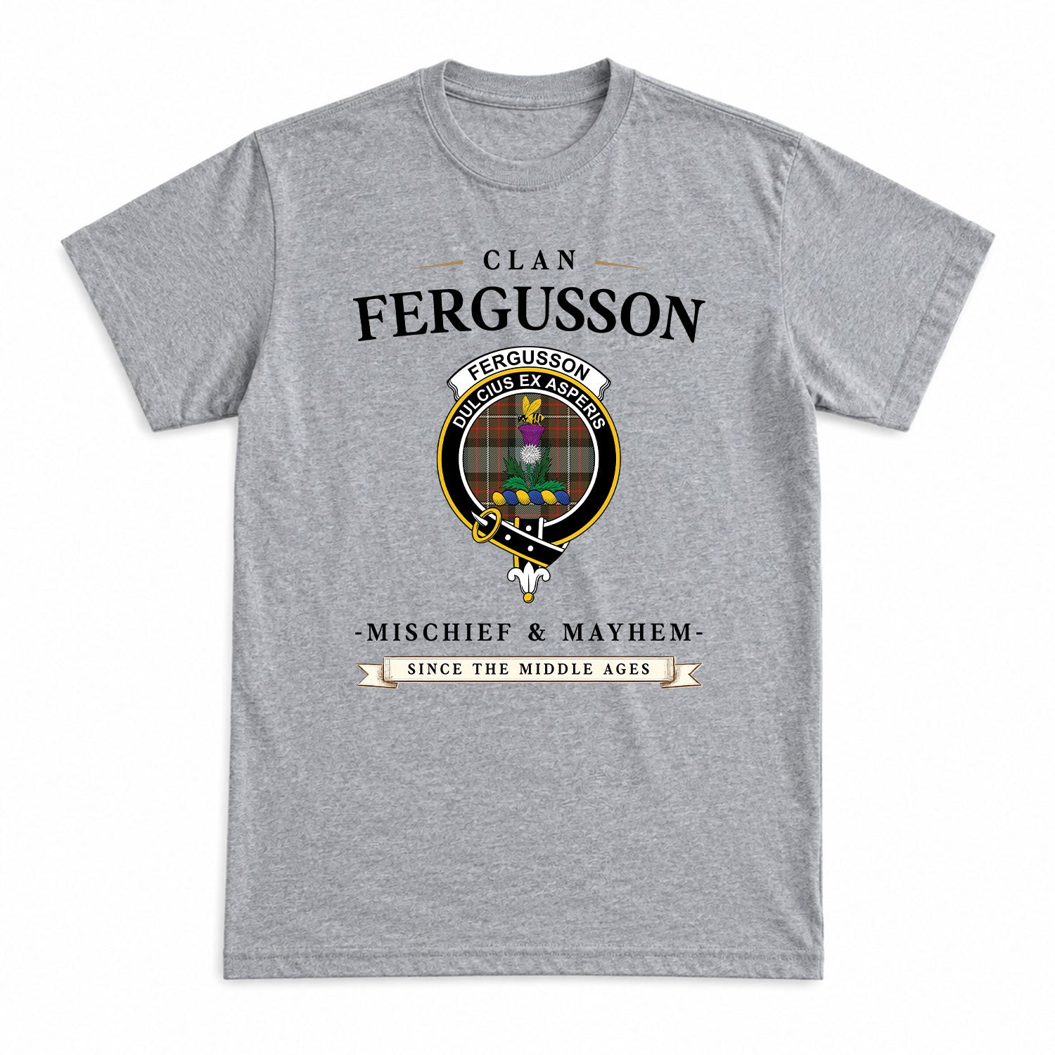 Fergusson Weathered Tartan Crest Mischief and Mayhem T-shirt