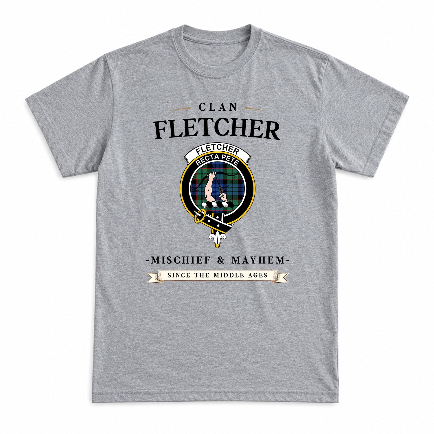 Fletcher Ancient Tartan Crest Mischief and Mayhem T-shirt