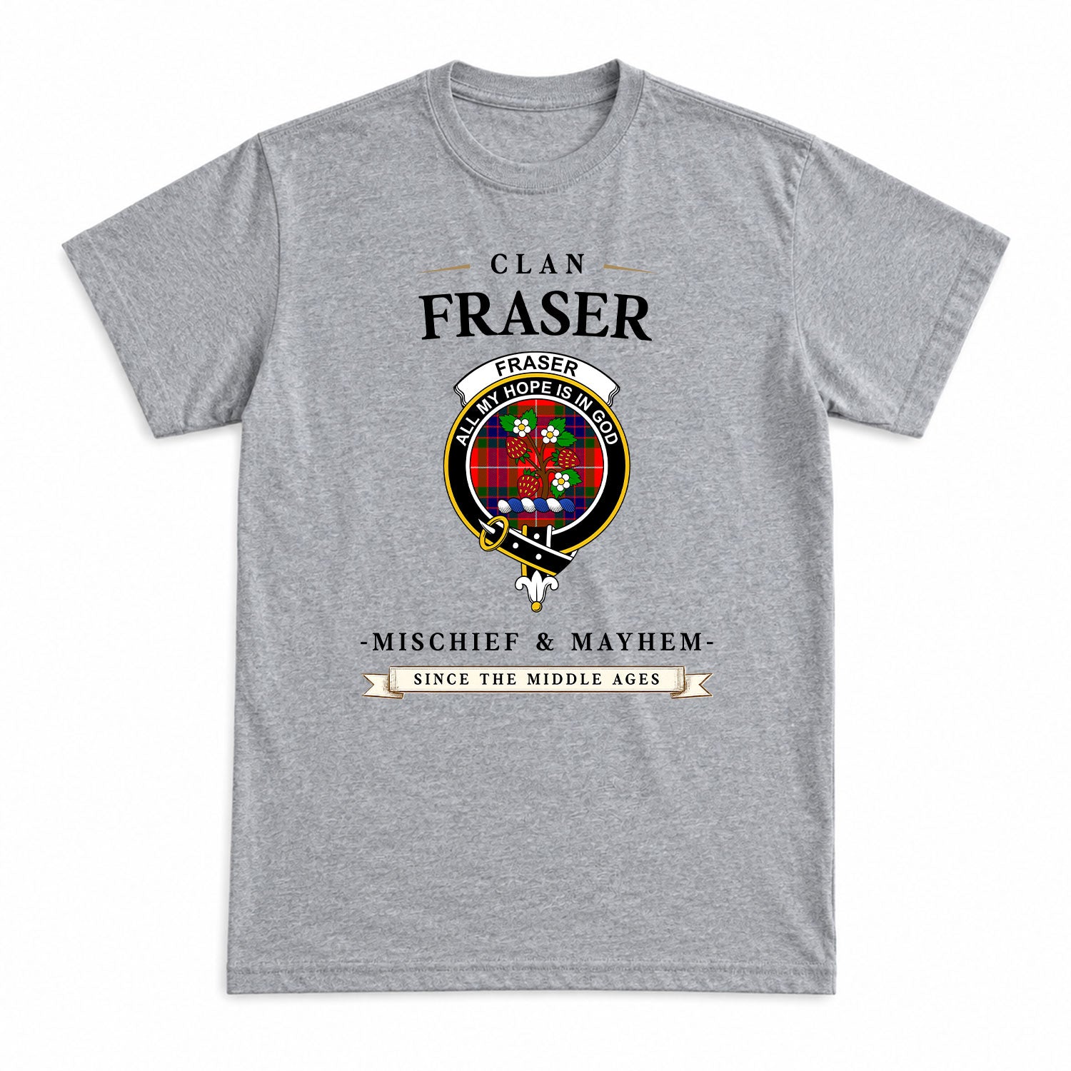 Fraser Tartan Crest Mischief and Mayhem T-shirt