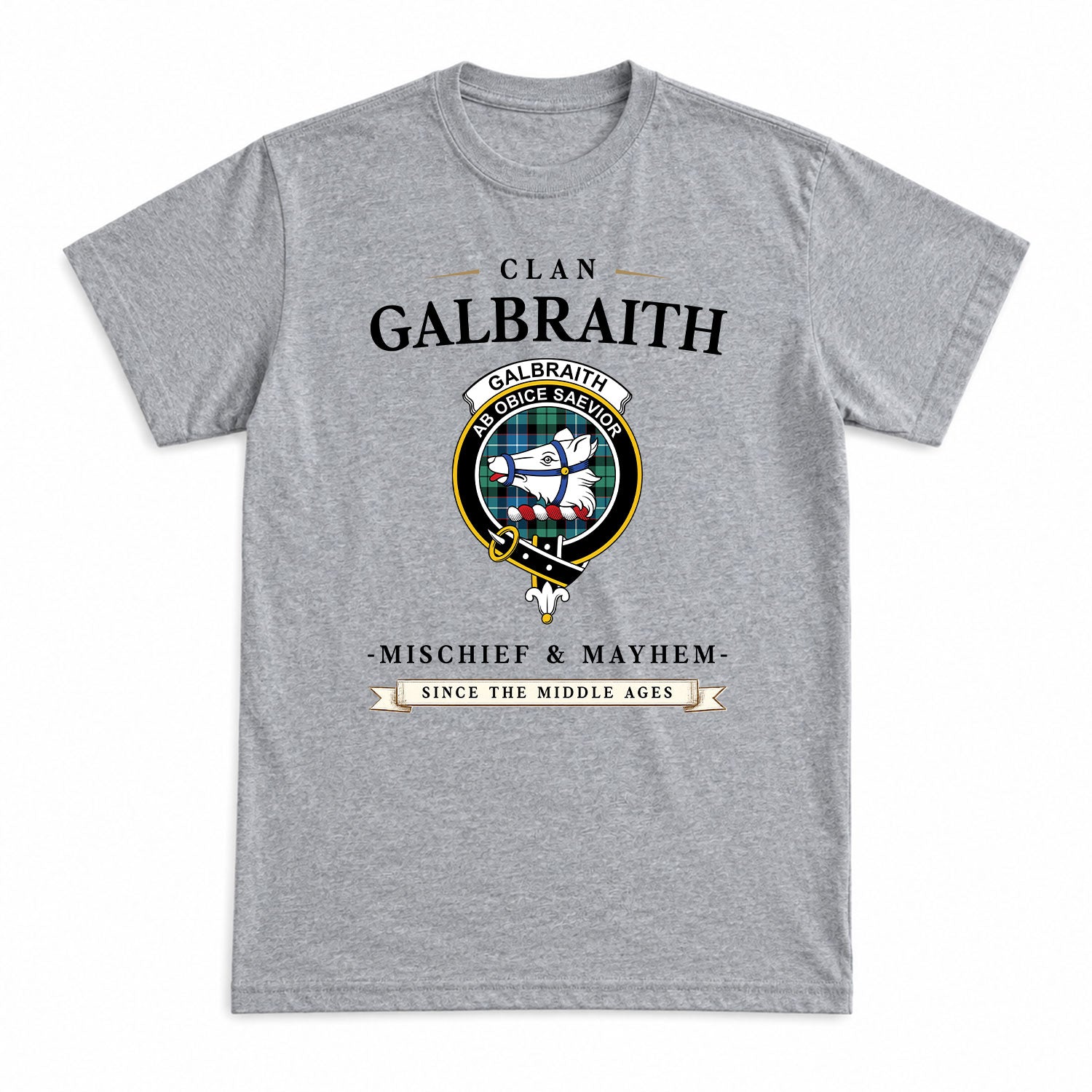 Galbraith Ancient Tartan Crest Mischief and Mayhem T-shirt