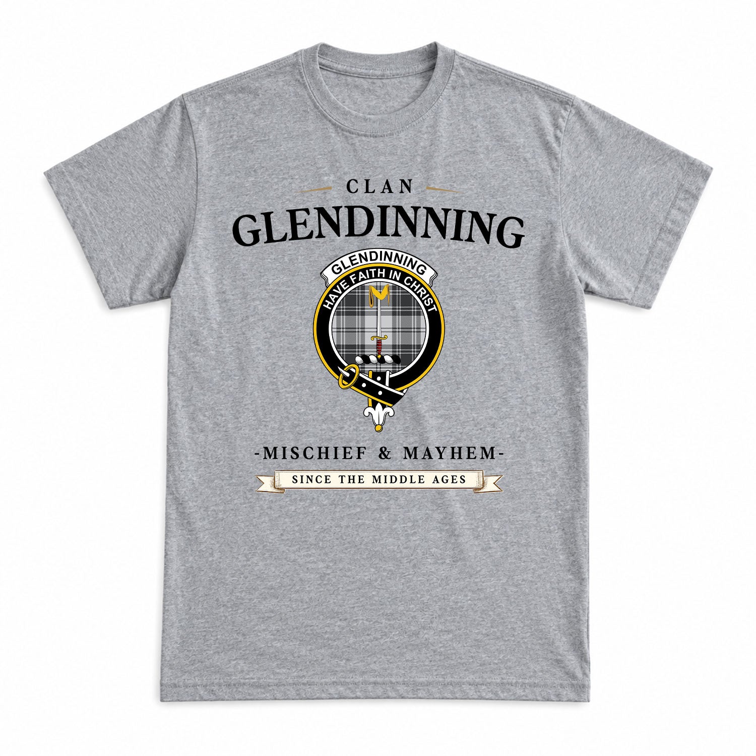 Glendinning Tartan Crest Mischief and Mayhem T-shirt