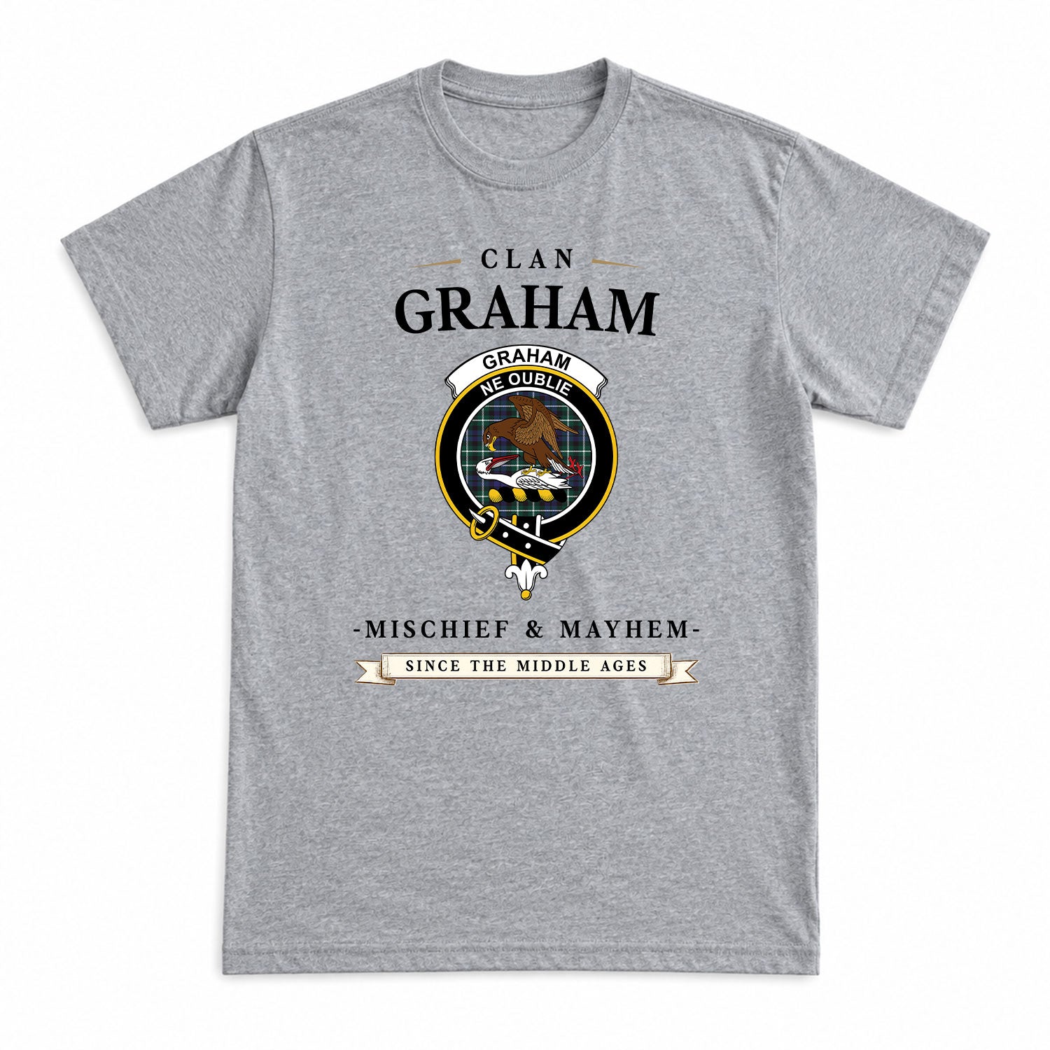 Graham of Montrose Modern Tartan Crest Mischief and Mayhem T-shirt