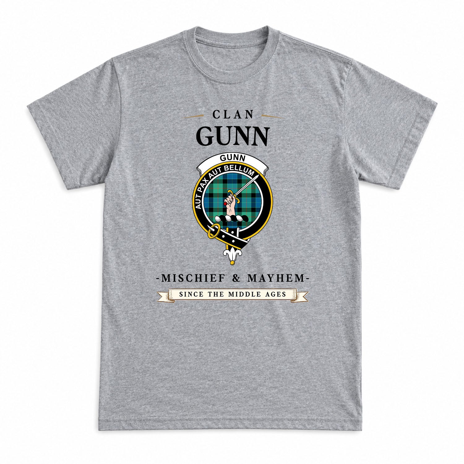 Gunn Ancient Tartan Crest Mischief and Mayhem T-shirt