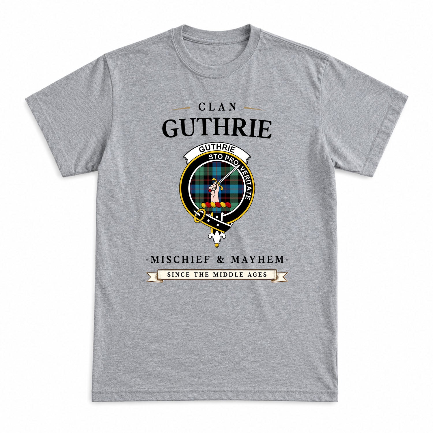Guthrie Ancient Tartan Crest Mischief and Mayhem T-shirt