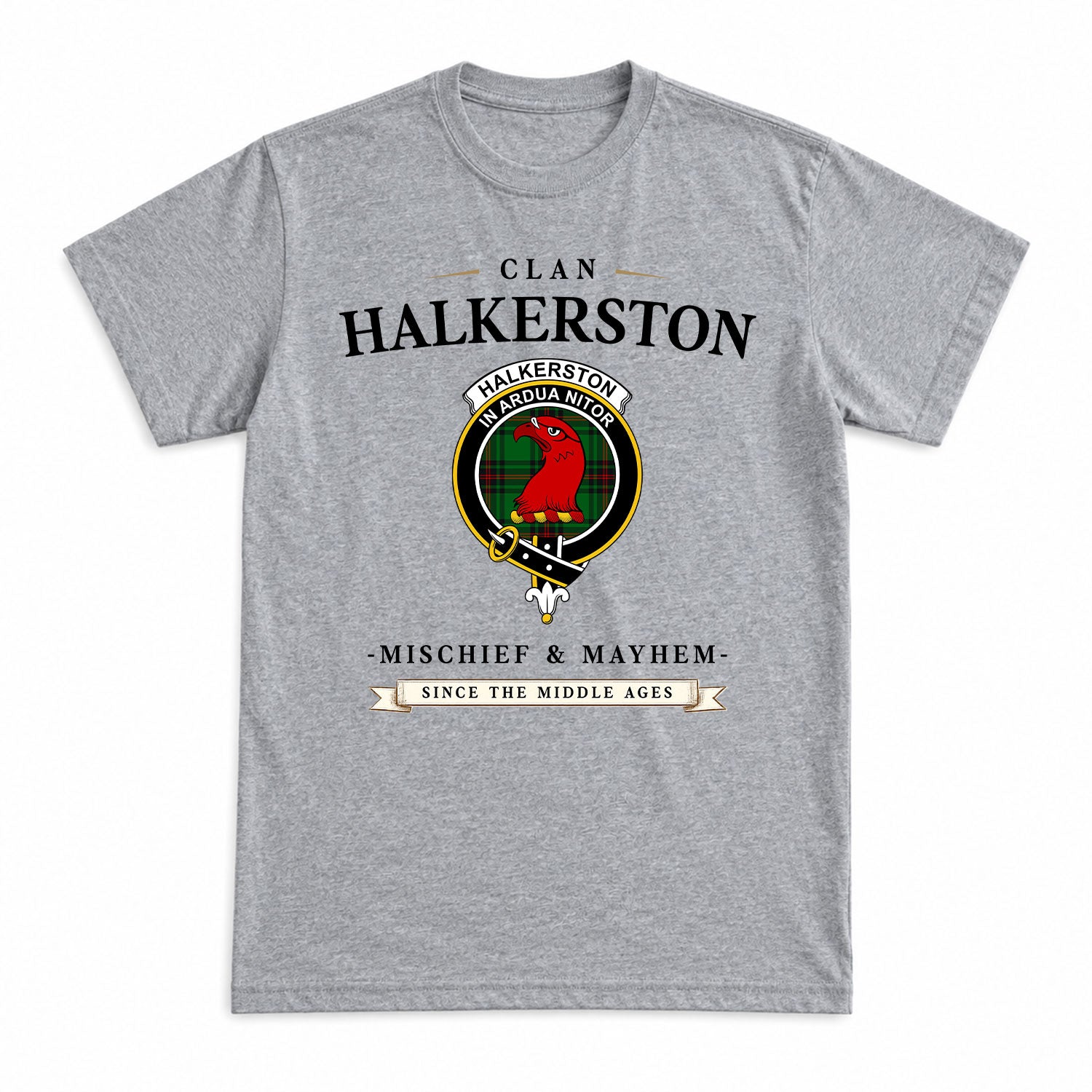 Halkerston Tartan Crest Mischief and Mayhem T-shirt
