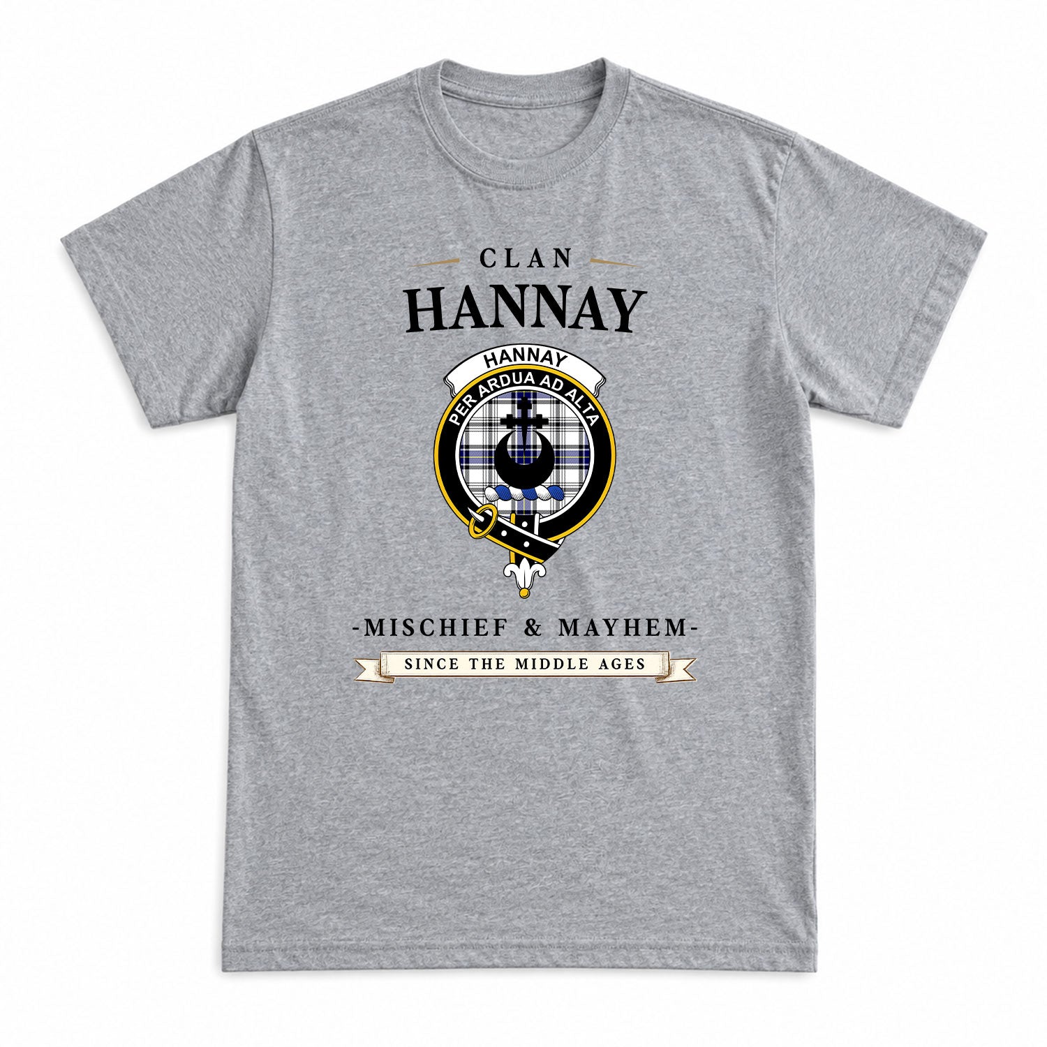 Hannay Modern Tartan Crest Mischief and Mayhem T-shirt