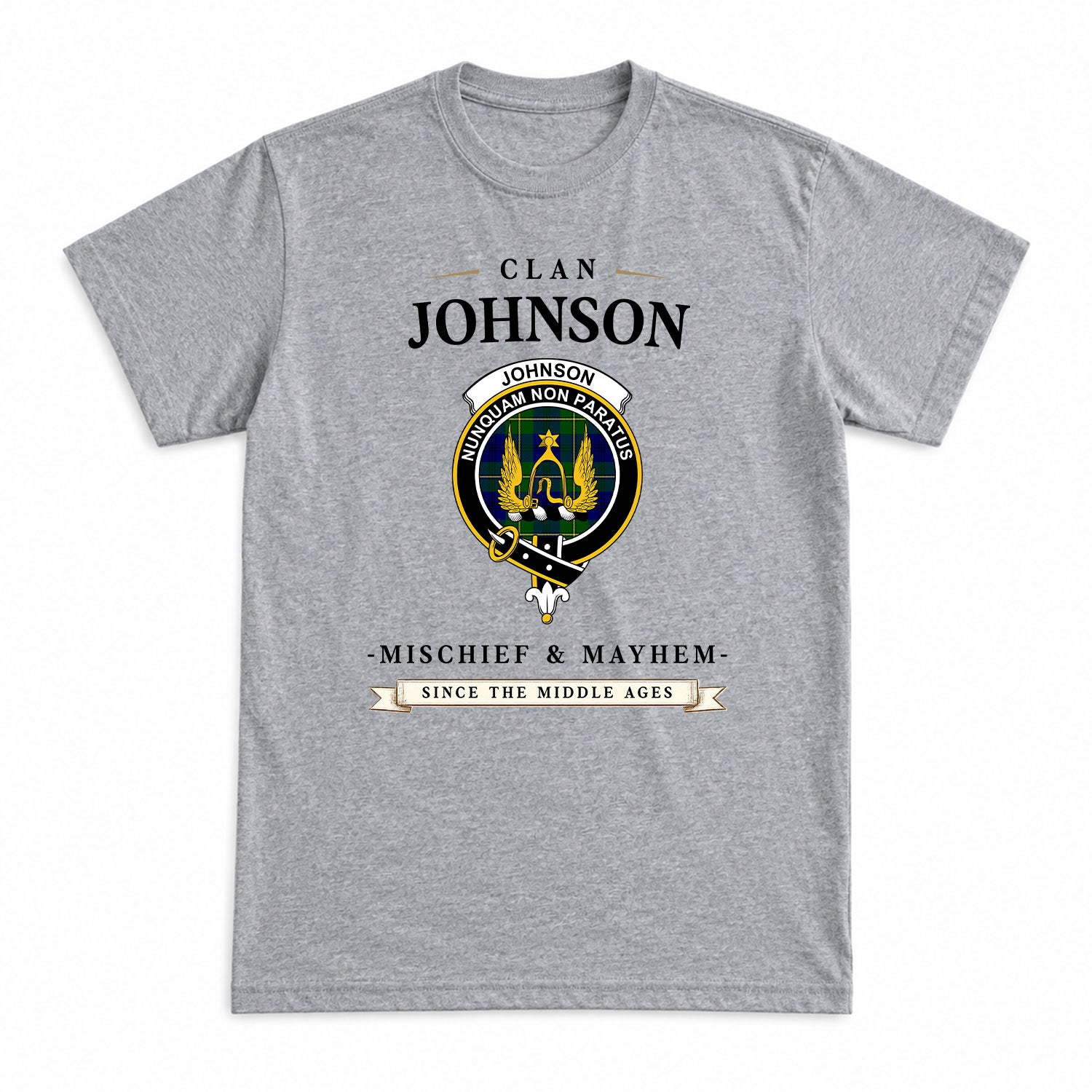 Johnson Modern Tartan Crest Mischief and Mayhem T-shirt