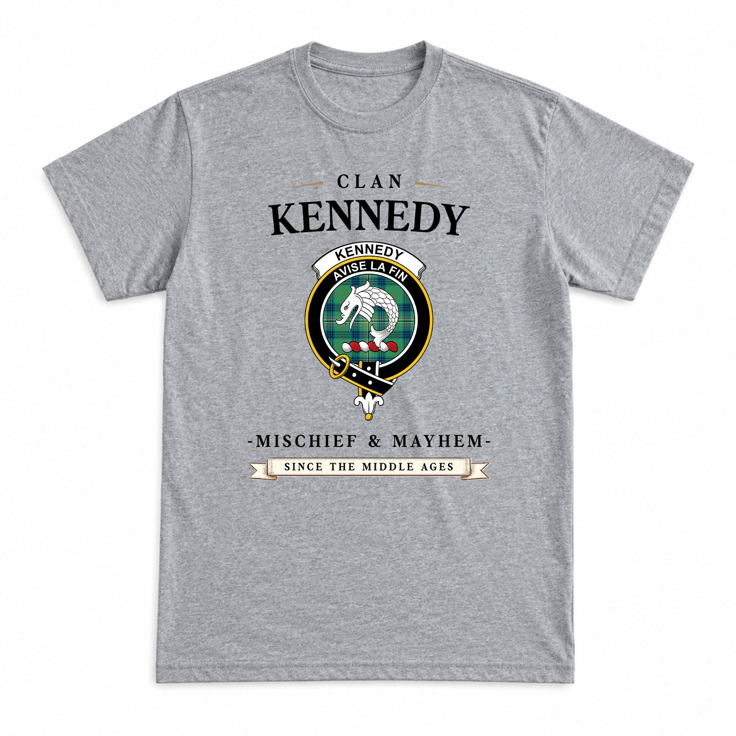 Kennedy Ancient Tartan Crest Mischief and Mayhem T-shirt
