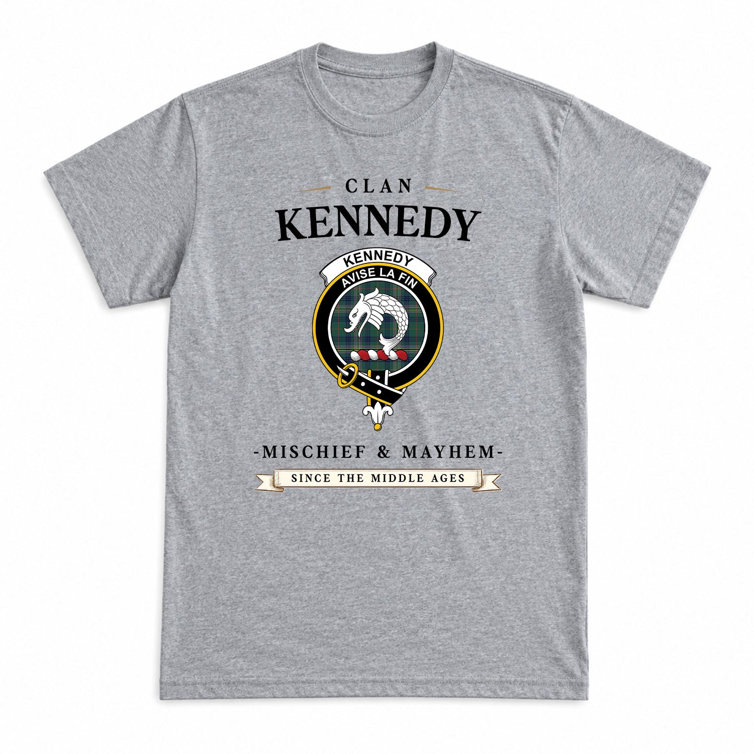 Kennedy Modern Tartan Crest Mischief and Mayhem T-shirt