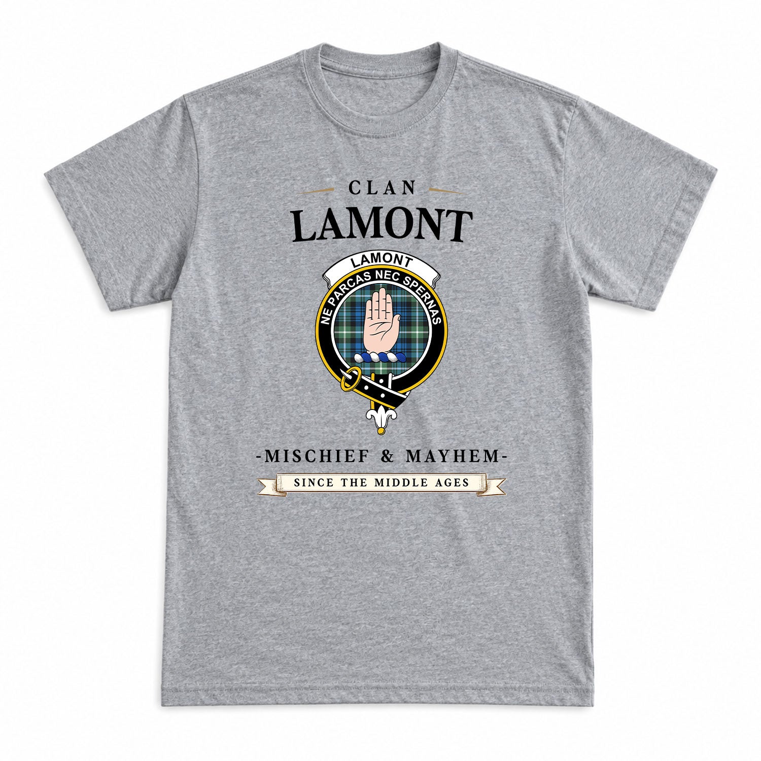 Lamont Ancient Tartan Crest Mischief and Mayhem T-shirt