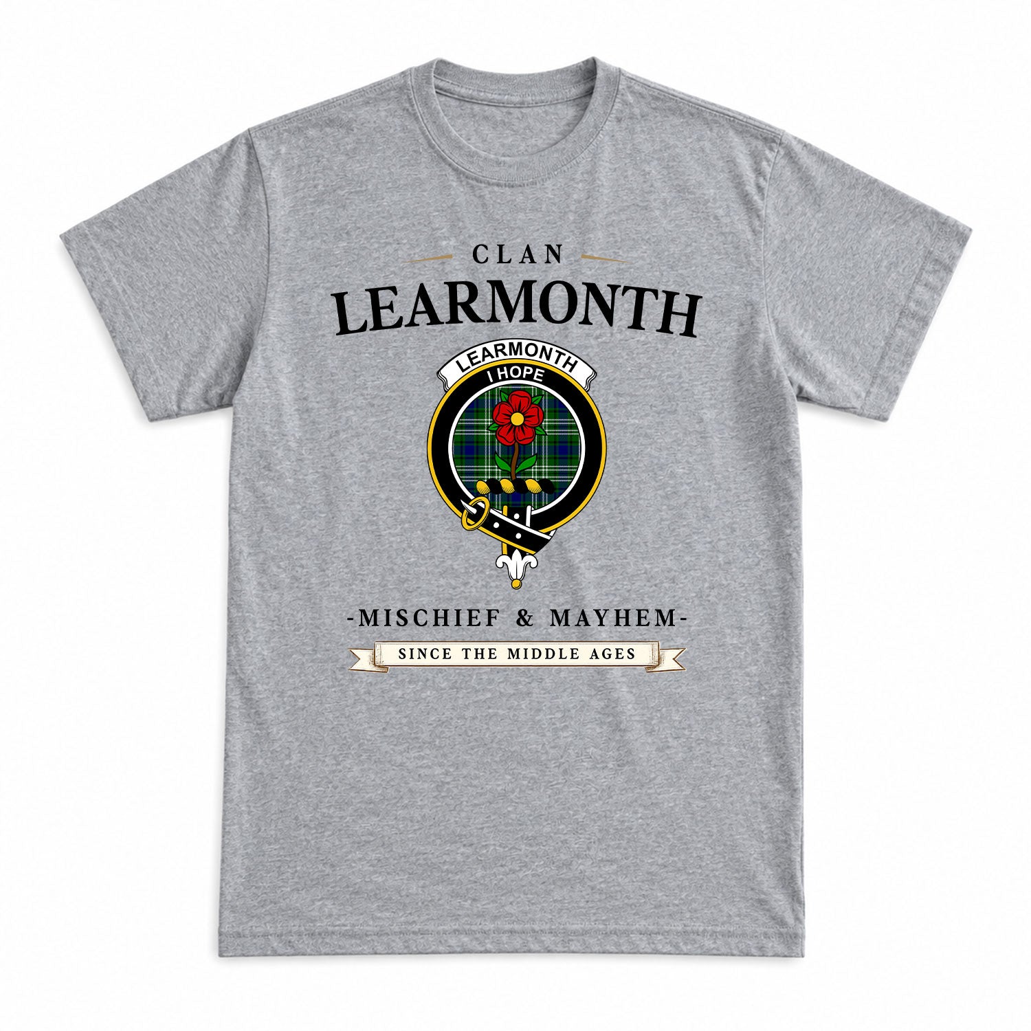 Learmonth Tartan Crest Mischief and Mayhem T-shirt
