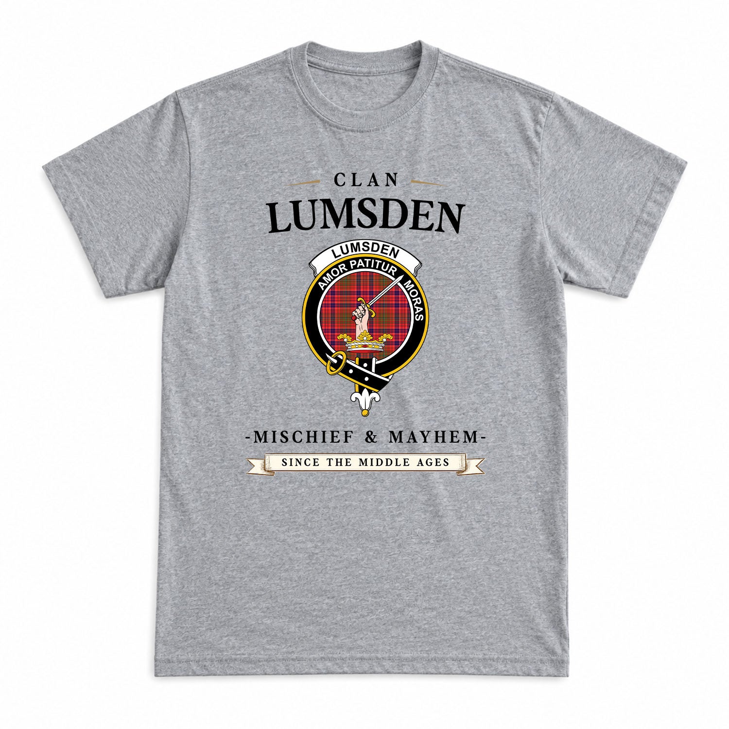 Lumsden Modern Tartan Crest Mischief and Mayhem T-shirt
