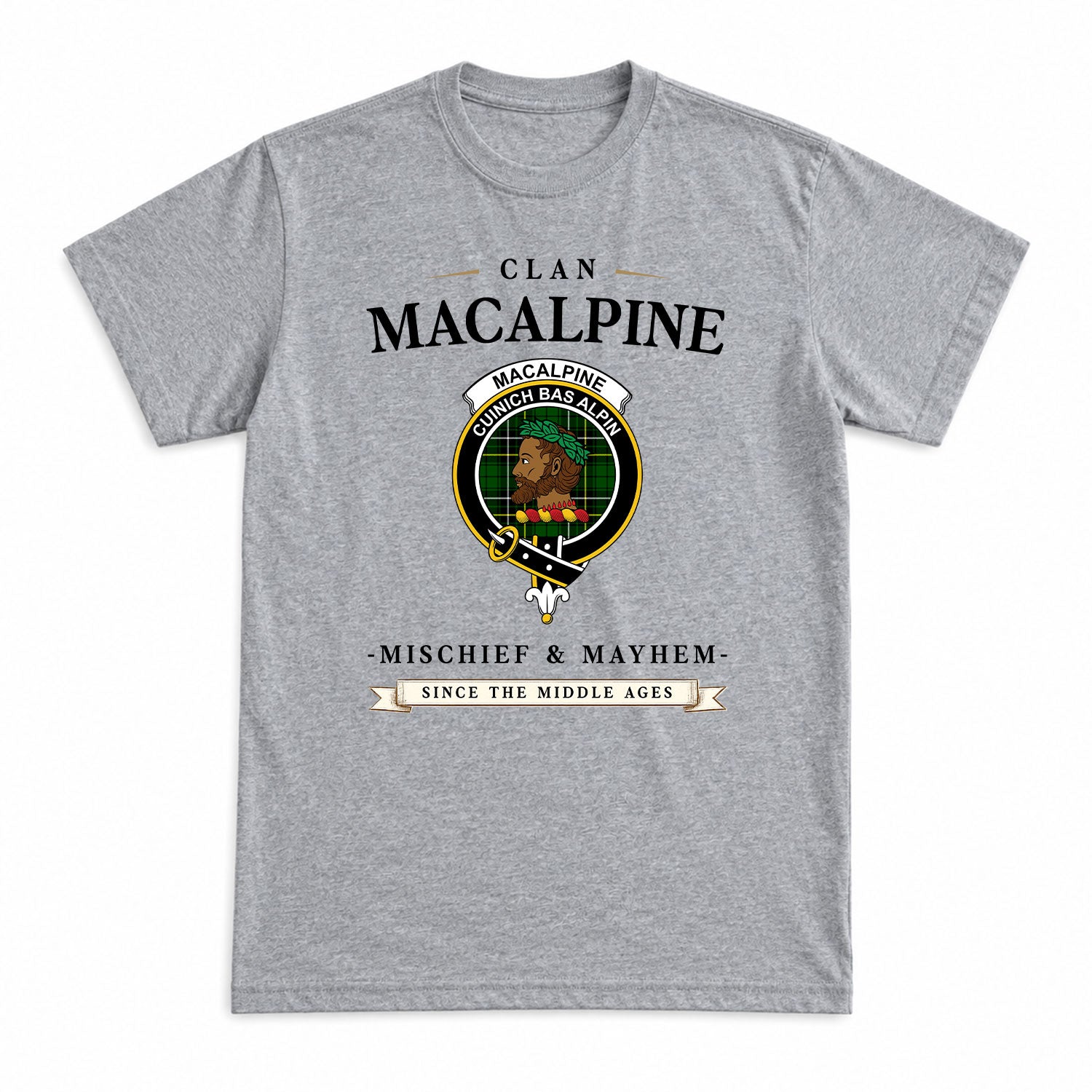 MacAlpine Modern Tartan Crest Mischief and Mayhem T-shirt