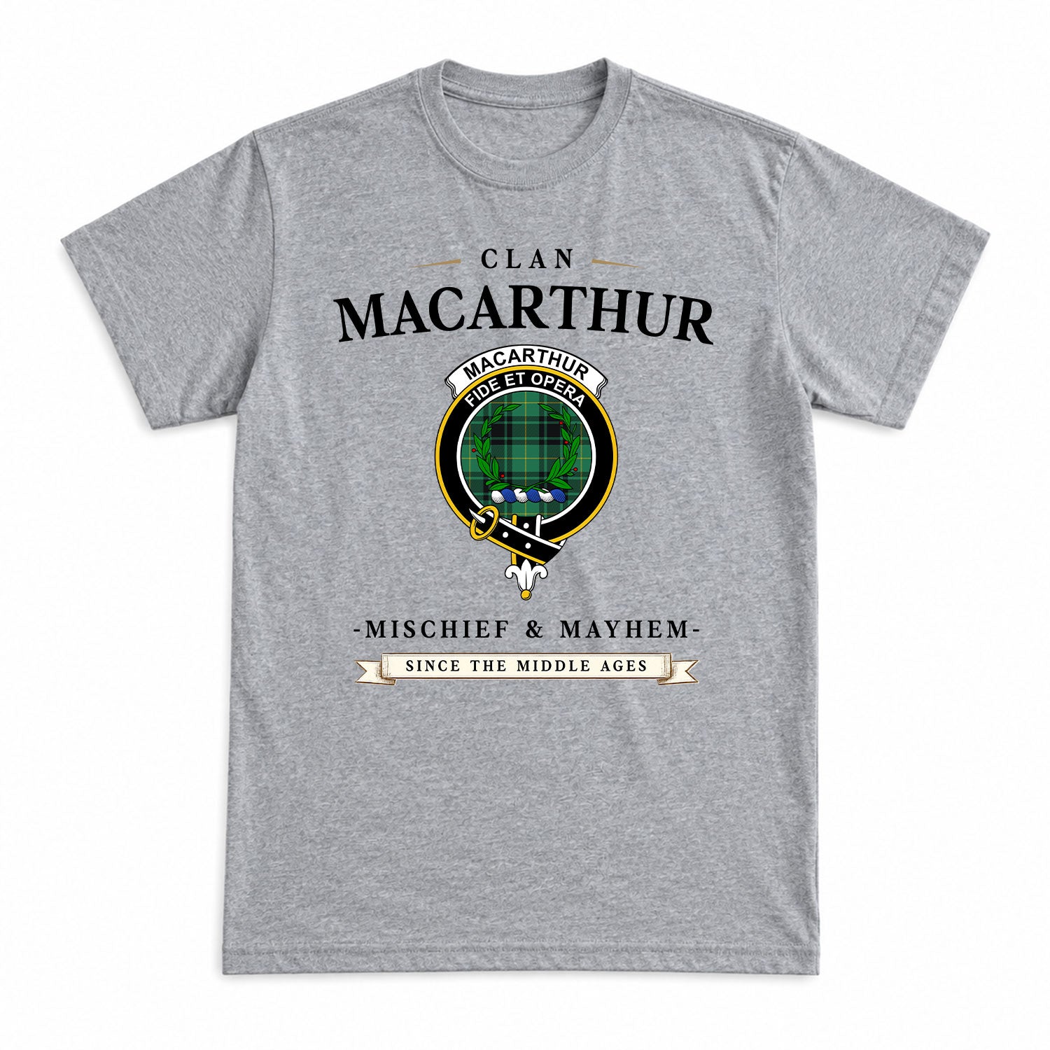 MacArthur Ancient Tartan Crest Mischief and Mayhem T-shirt