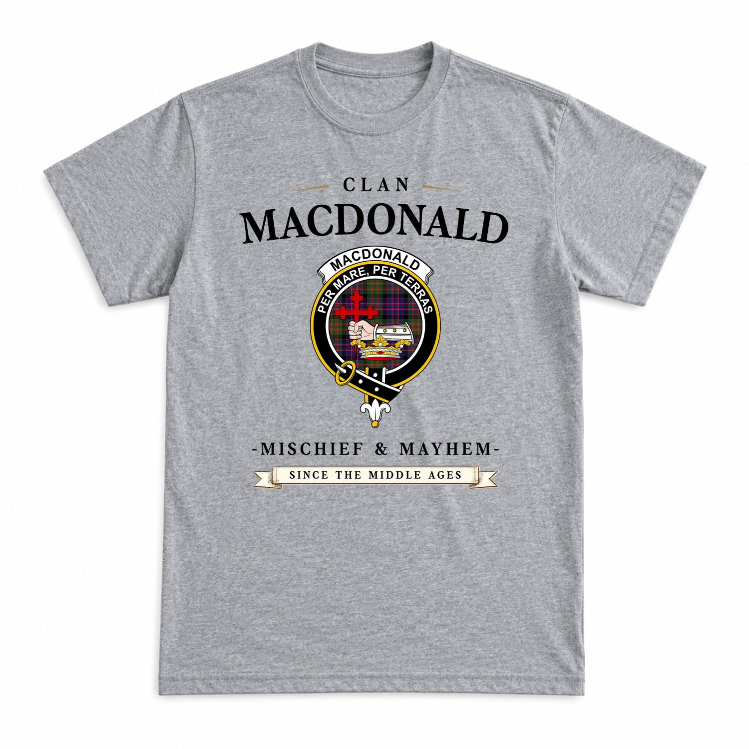 MacDonald Modern Tartan Crest Mischief and Mayhem T-shirt