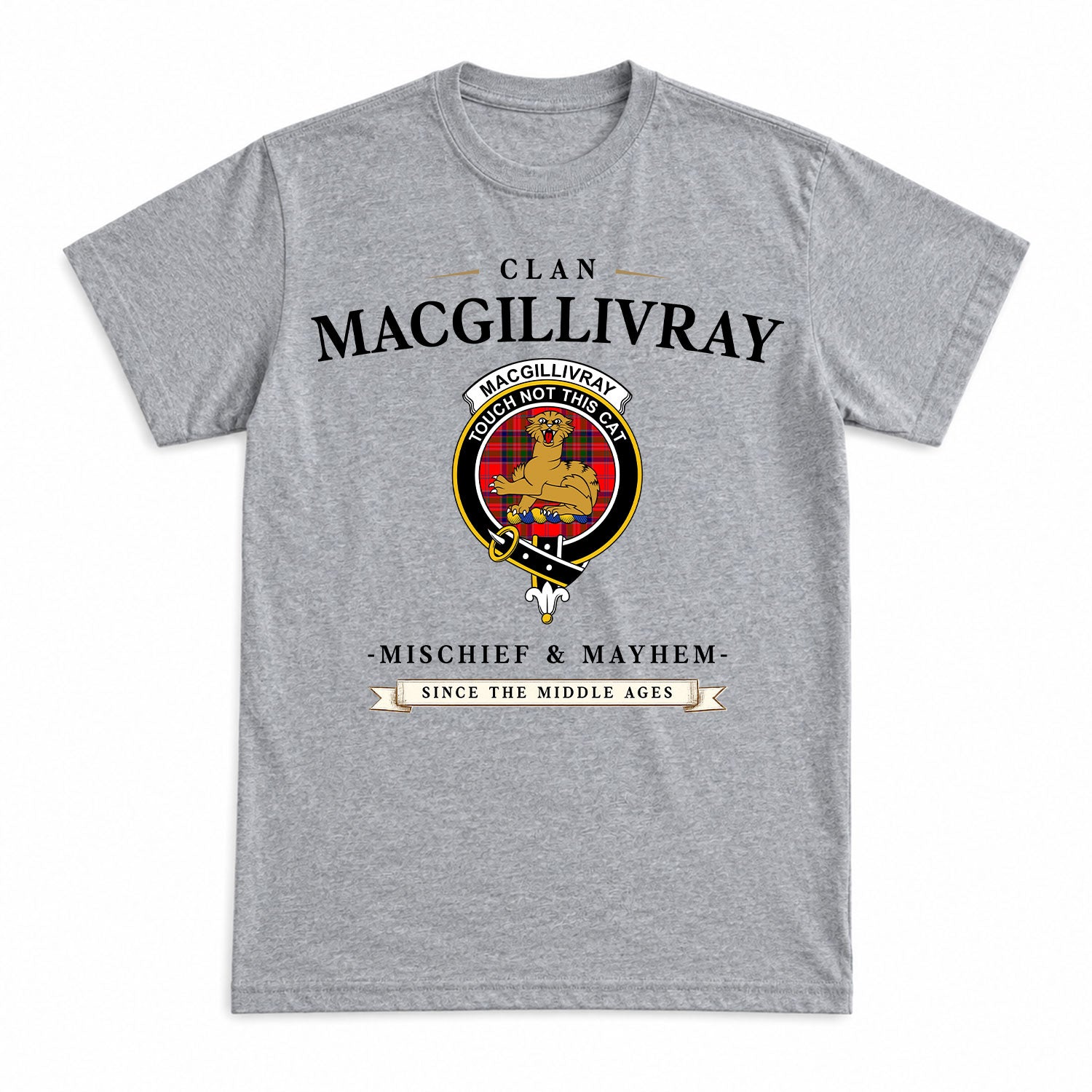 MacGillivray Modern Tartan Crest Mischief and Mayhem T-shirt
