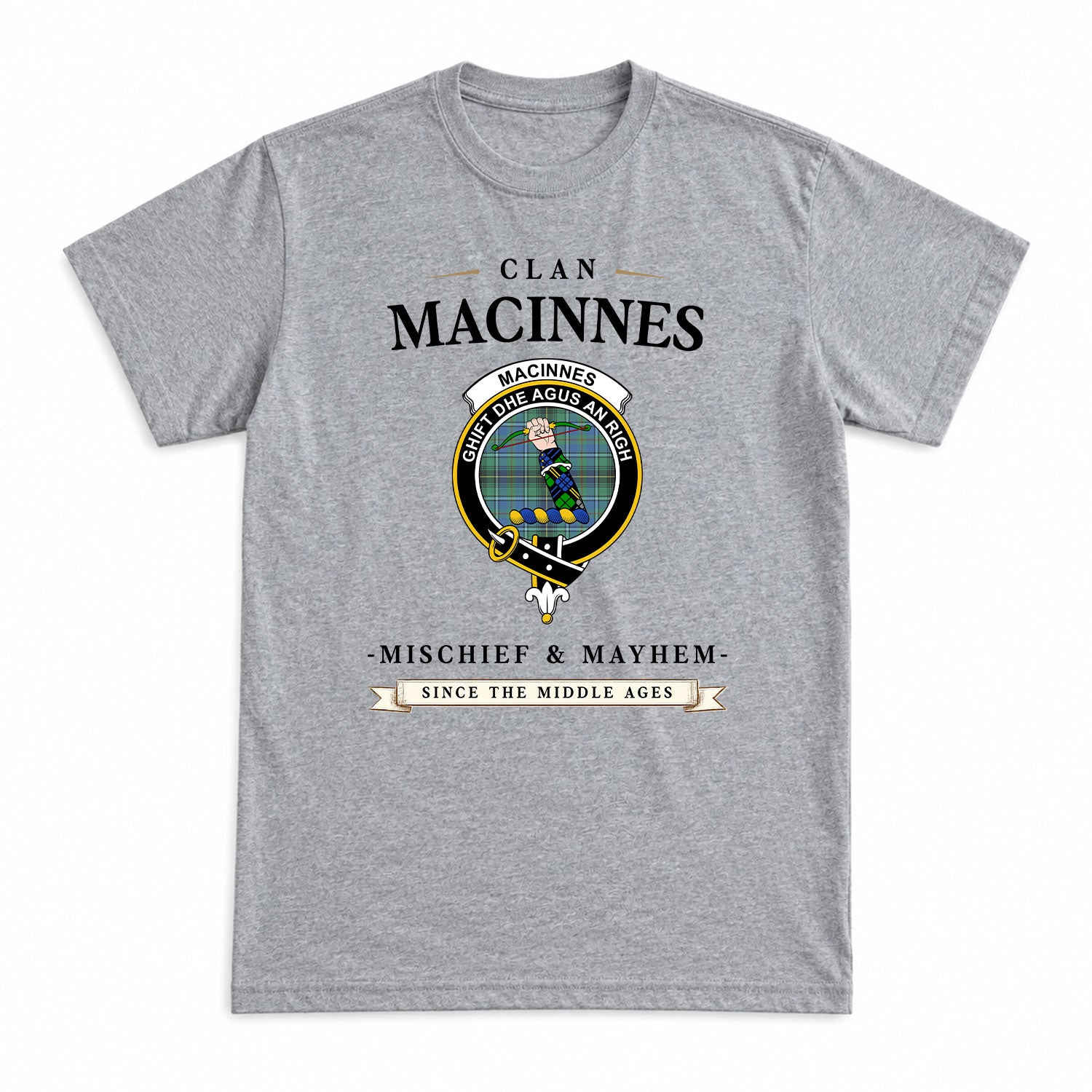 MacInnes Ancient Tartan Crest Mischief and Mayhem T-shirt