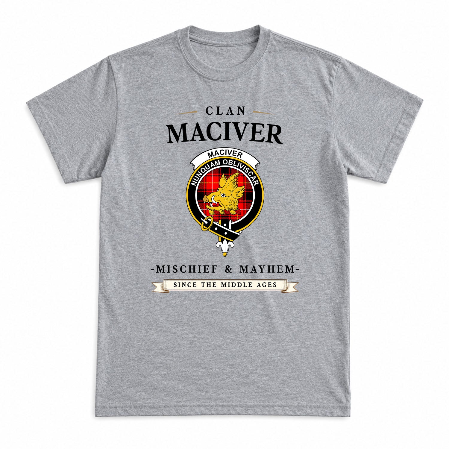 MacIver Modern Tartan Crest Mischief and Mayhem T-shirt