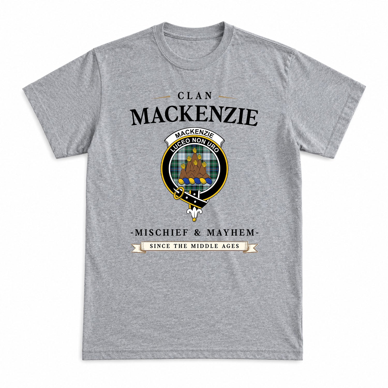 MacKenzie Dress Ancient Tartan Crest Mischief and Mayhem T-shirt