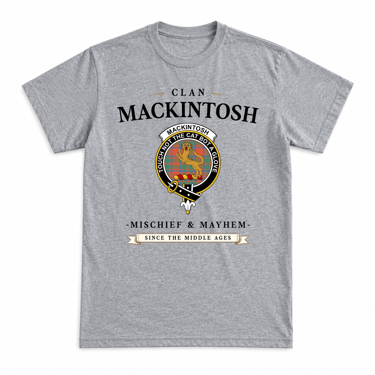 MacKintosh Ancient Tartan Crest Mischief and Mayhem T-shirt