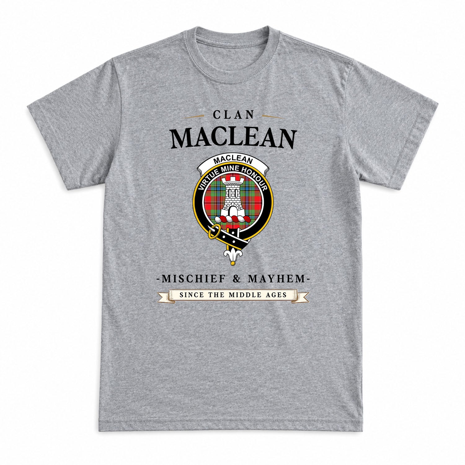 MacLean of Duart Modern Tartan Crest Mischief and Mayhem T-shirt