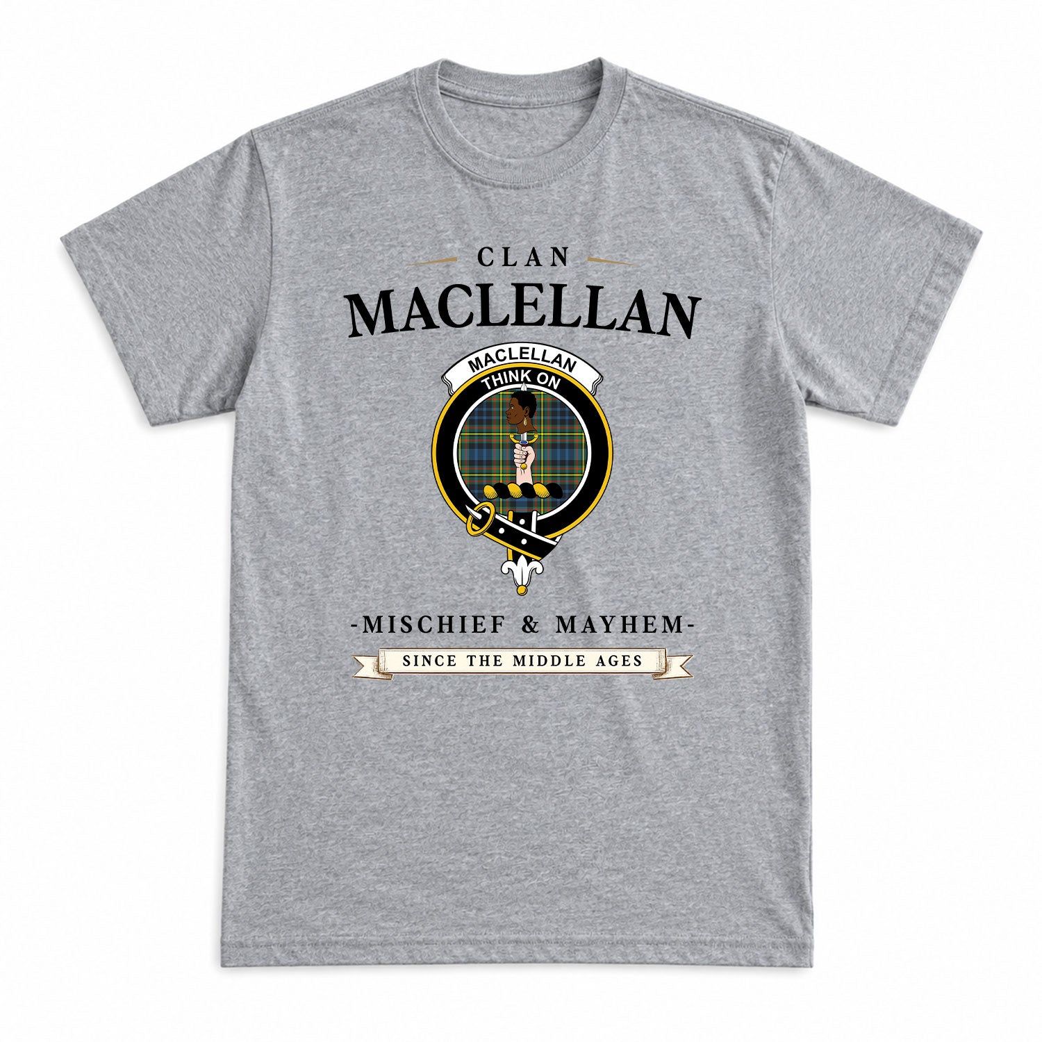 MacLellan Ancient Tartan Crest Mischief and Mayhem T-shirt