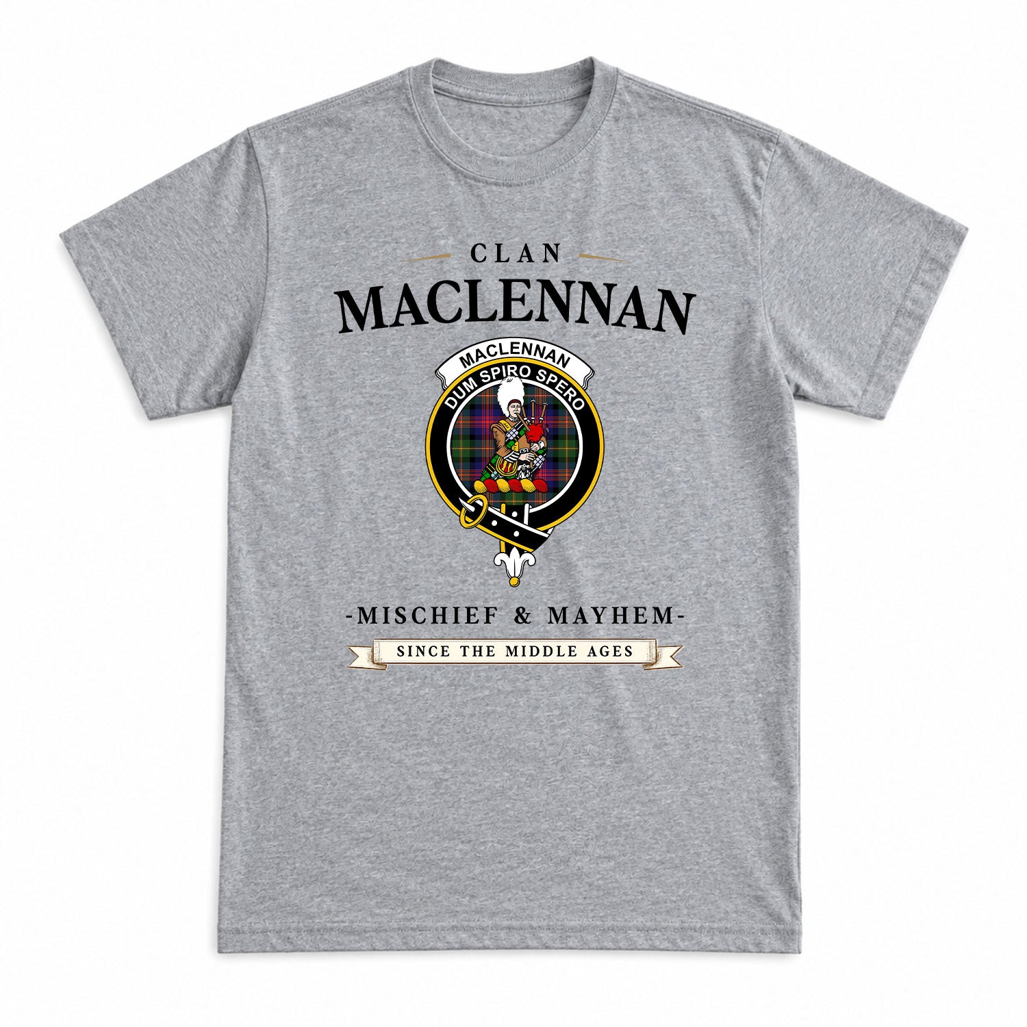 MacLennan Modern Tartan Crest Mischief and Mayhem T-shirt