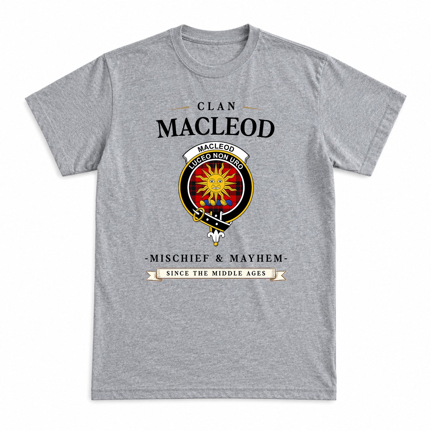 MacLeod of Raasay Tartan Crest Mischief and Mayhem T-shirt