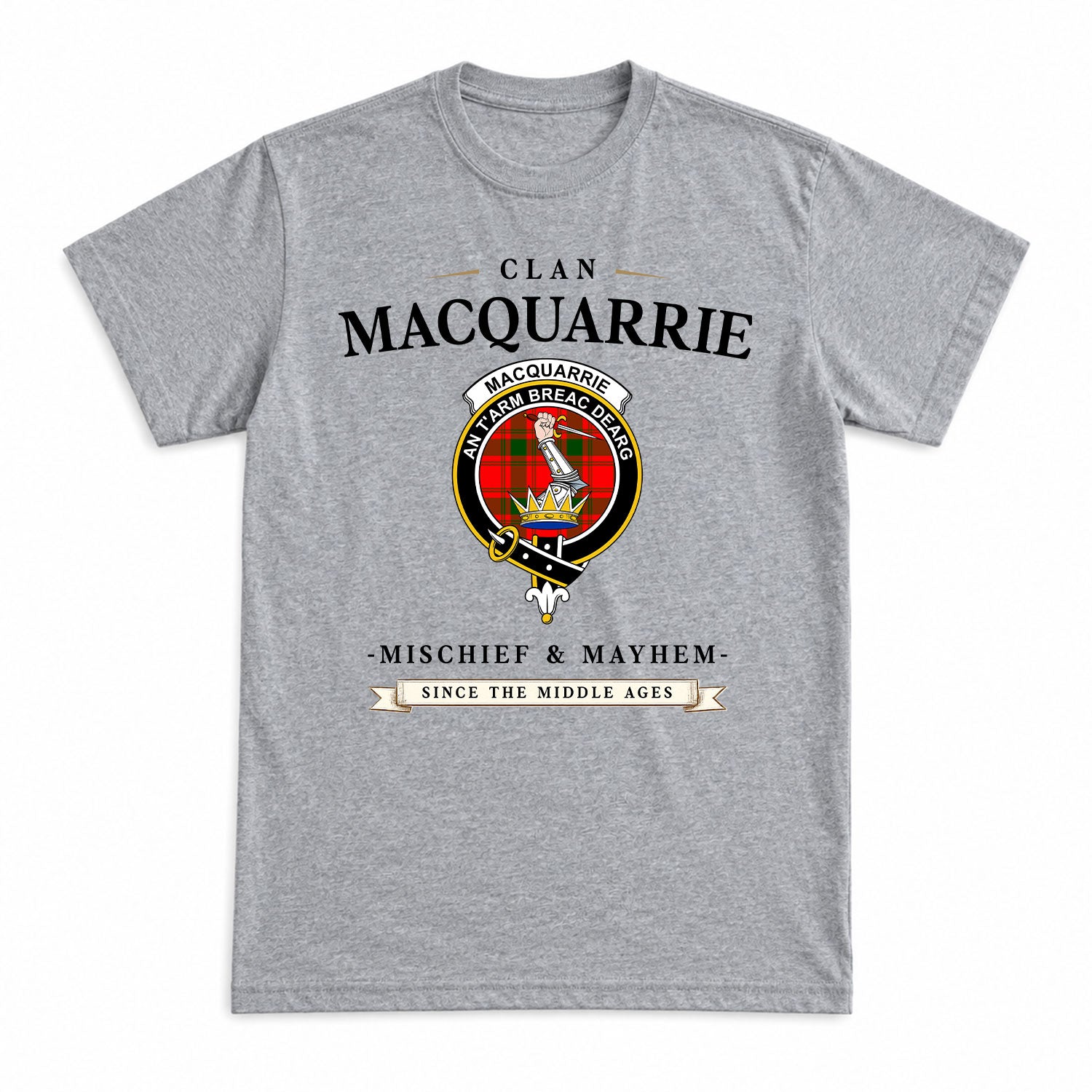 MacQuarrie Tartan Crest Mischief and Mayhem T-shirt