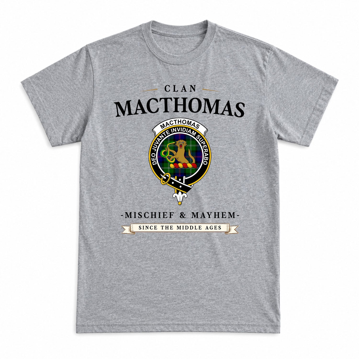 MacThomas Modern Tartan Crest Mischief and Mayhem T-shirt