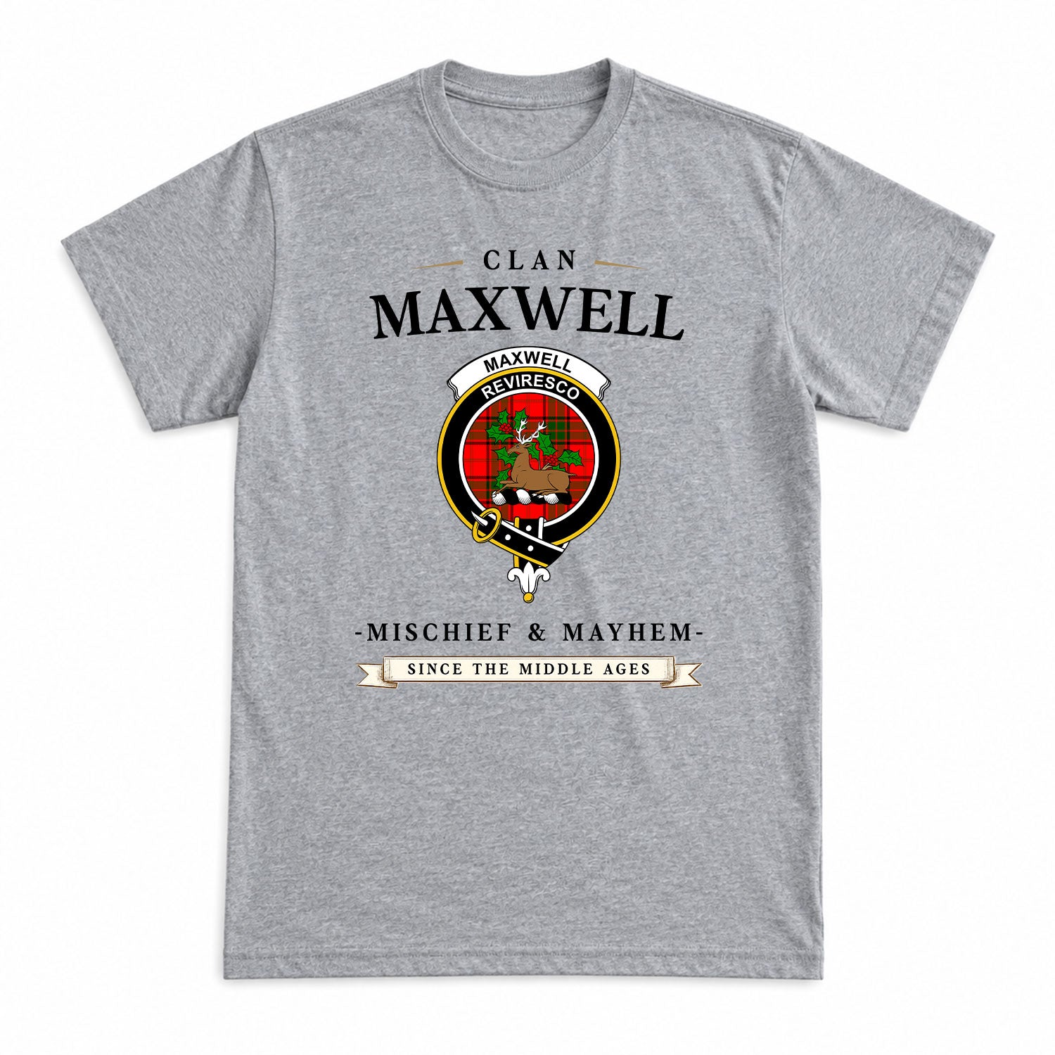 Maxwell Modern Tartan Crest Mischief and Mayhem T-shirt