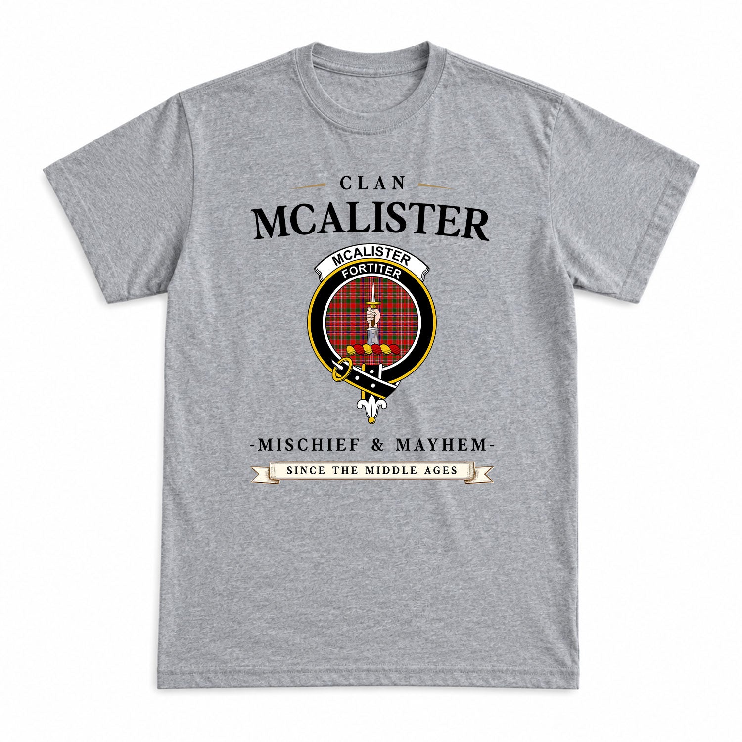 McAlister Modern Tartan Crest Mischief and Mayhem T-shirt