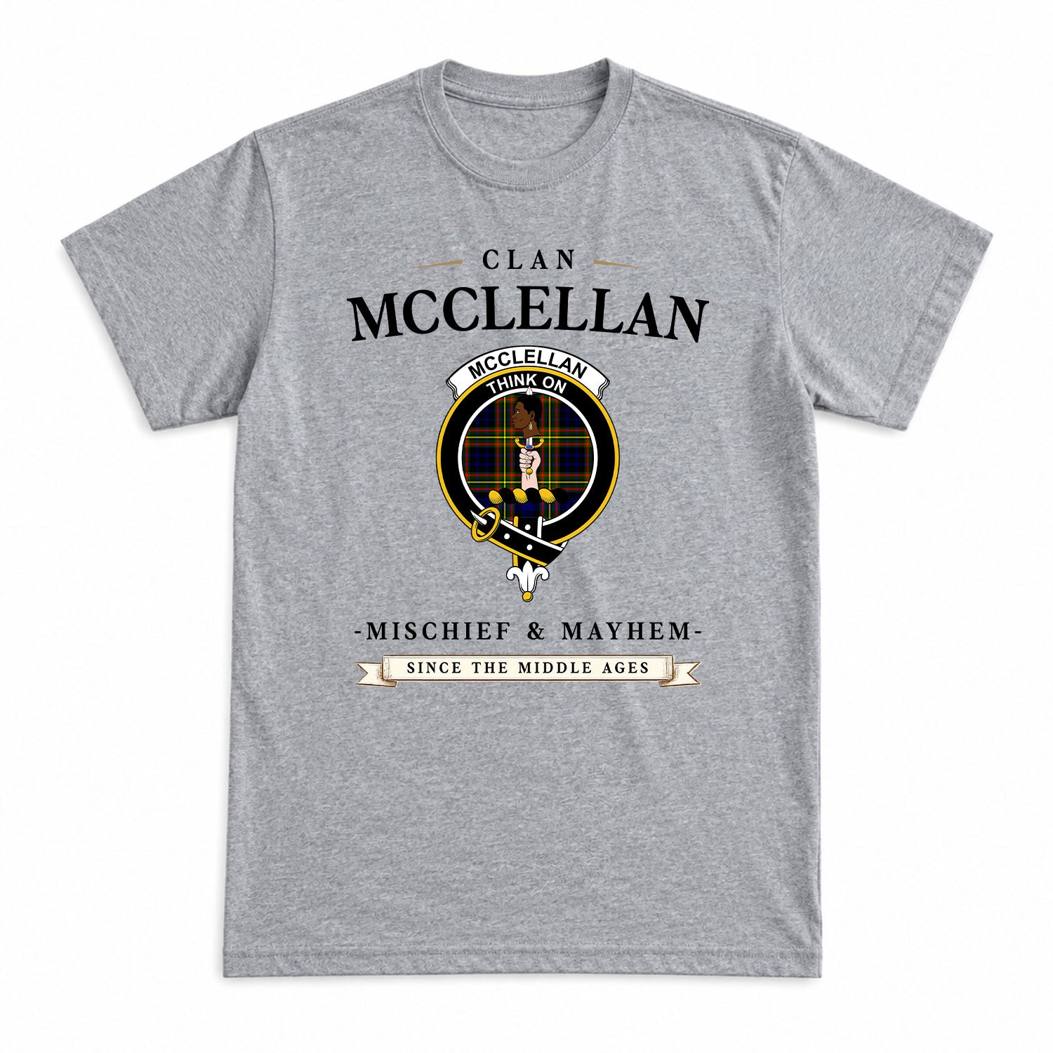 McClellan Modern Tartan Crest Mischief and Mayhem T-shirt